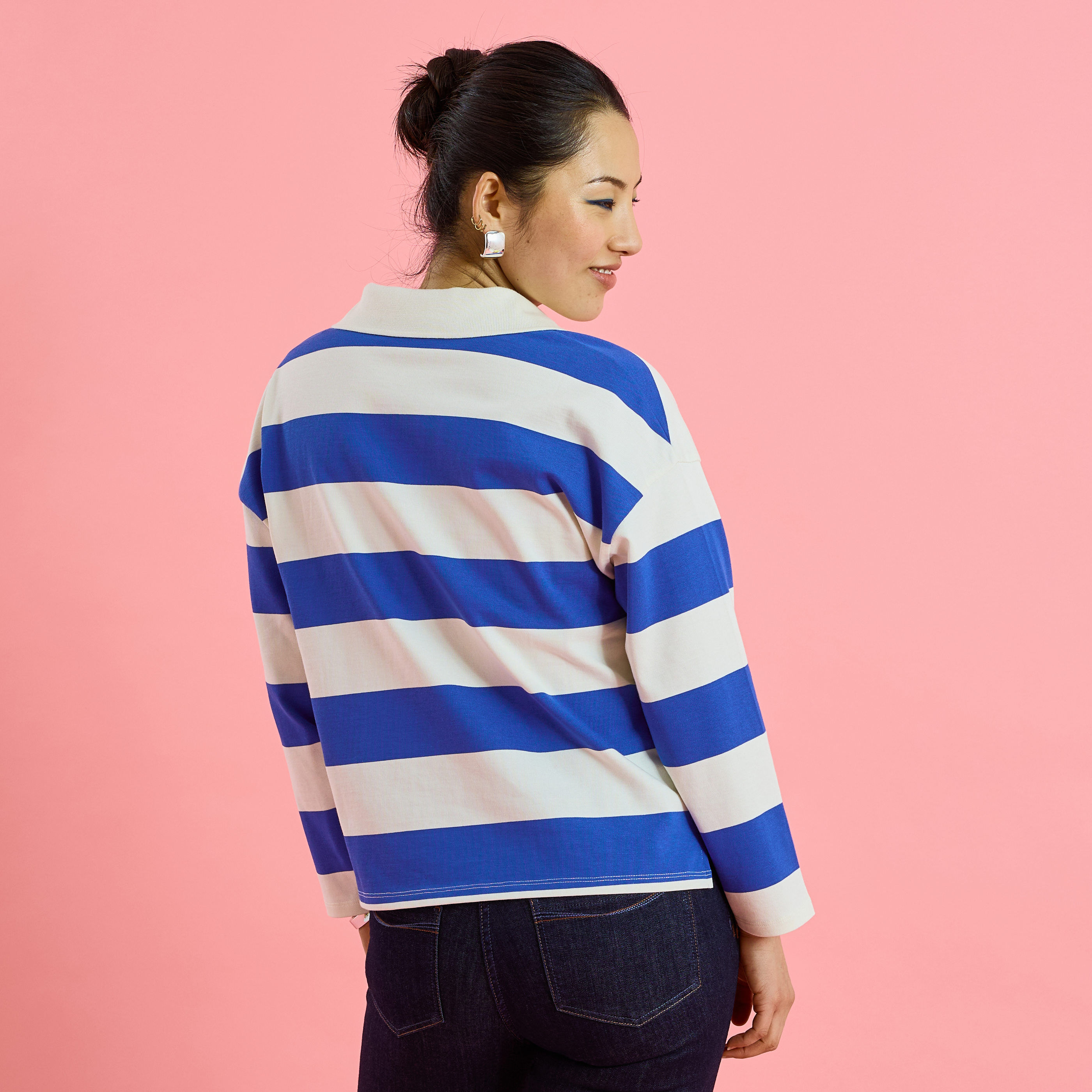 Polo manches longues &agrave; rayures femme