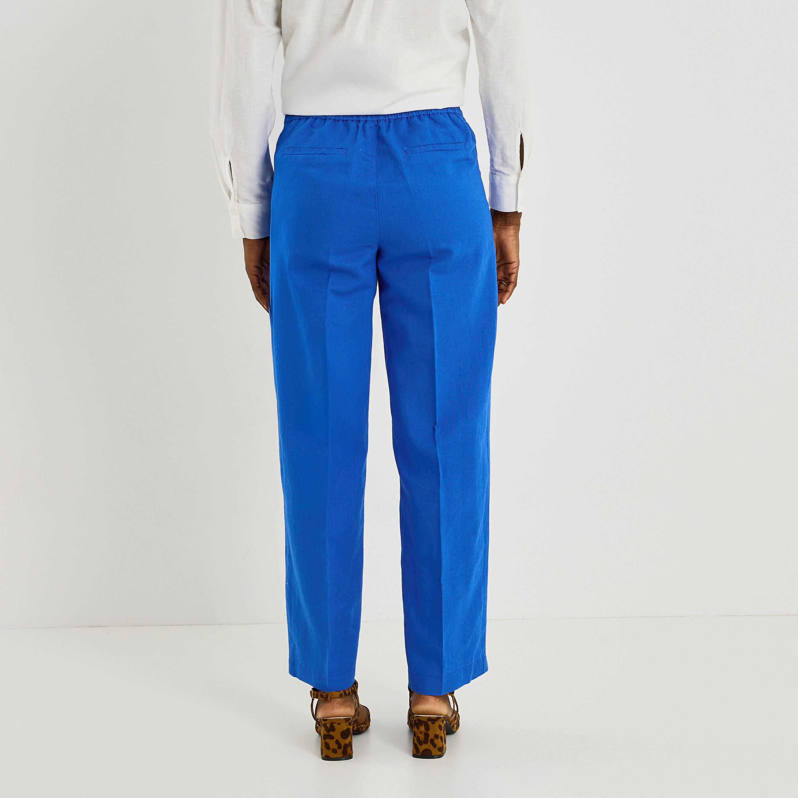 Pantalon &agrave; pont en lin m&eacute;lang&eacute; femme