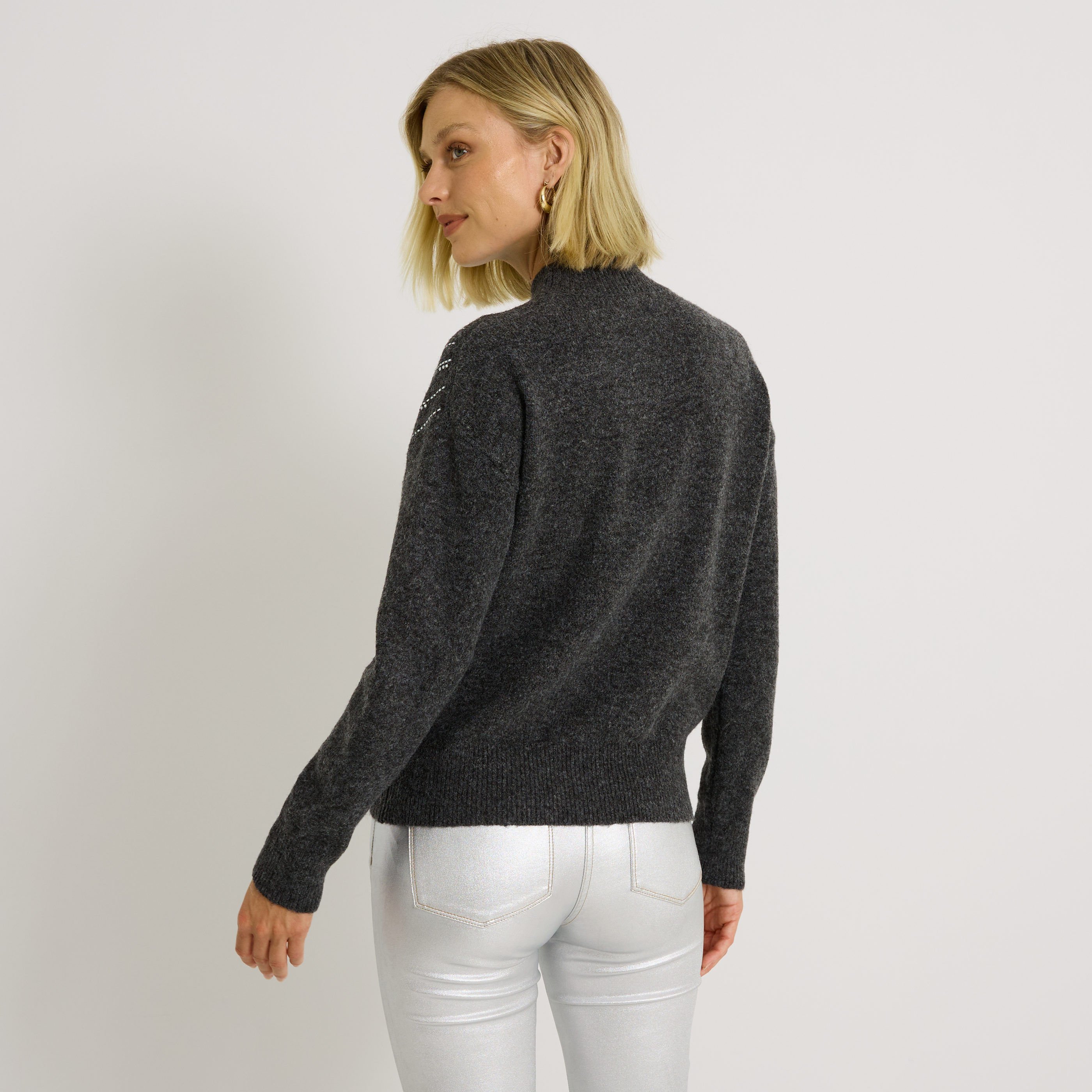 Pull col rond avec strass femme