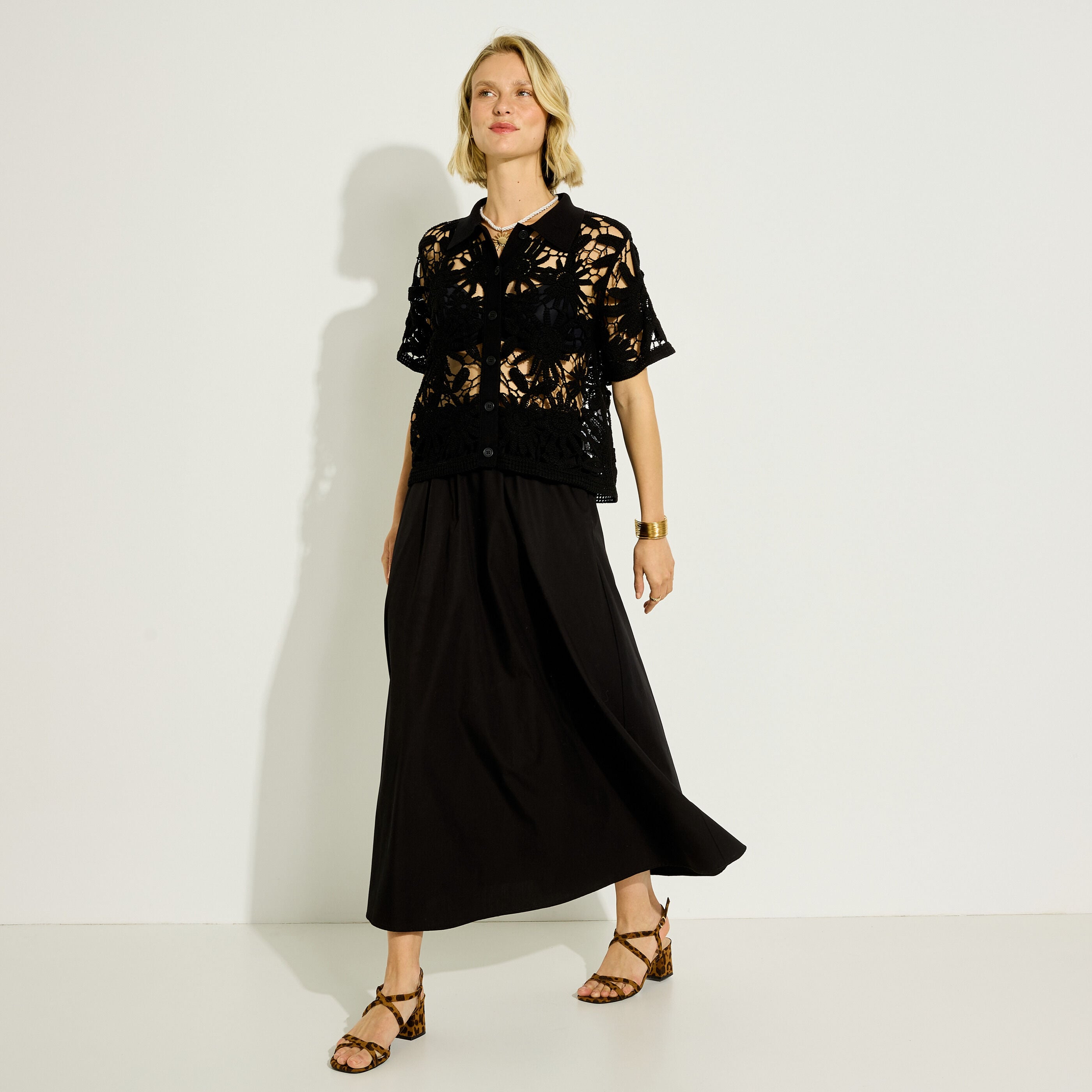 Polo en crochet ajour&eacute; femme