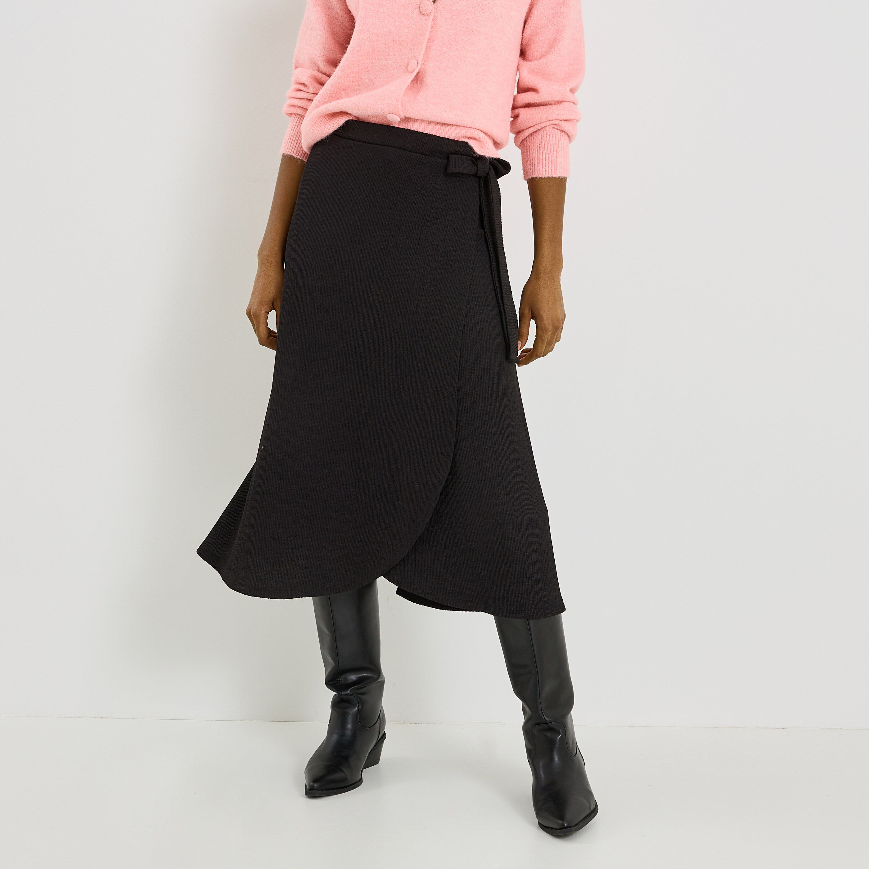 Jupe portefeuille mi-longue en maille 