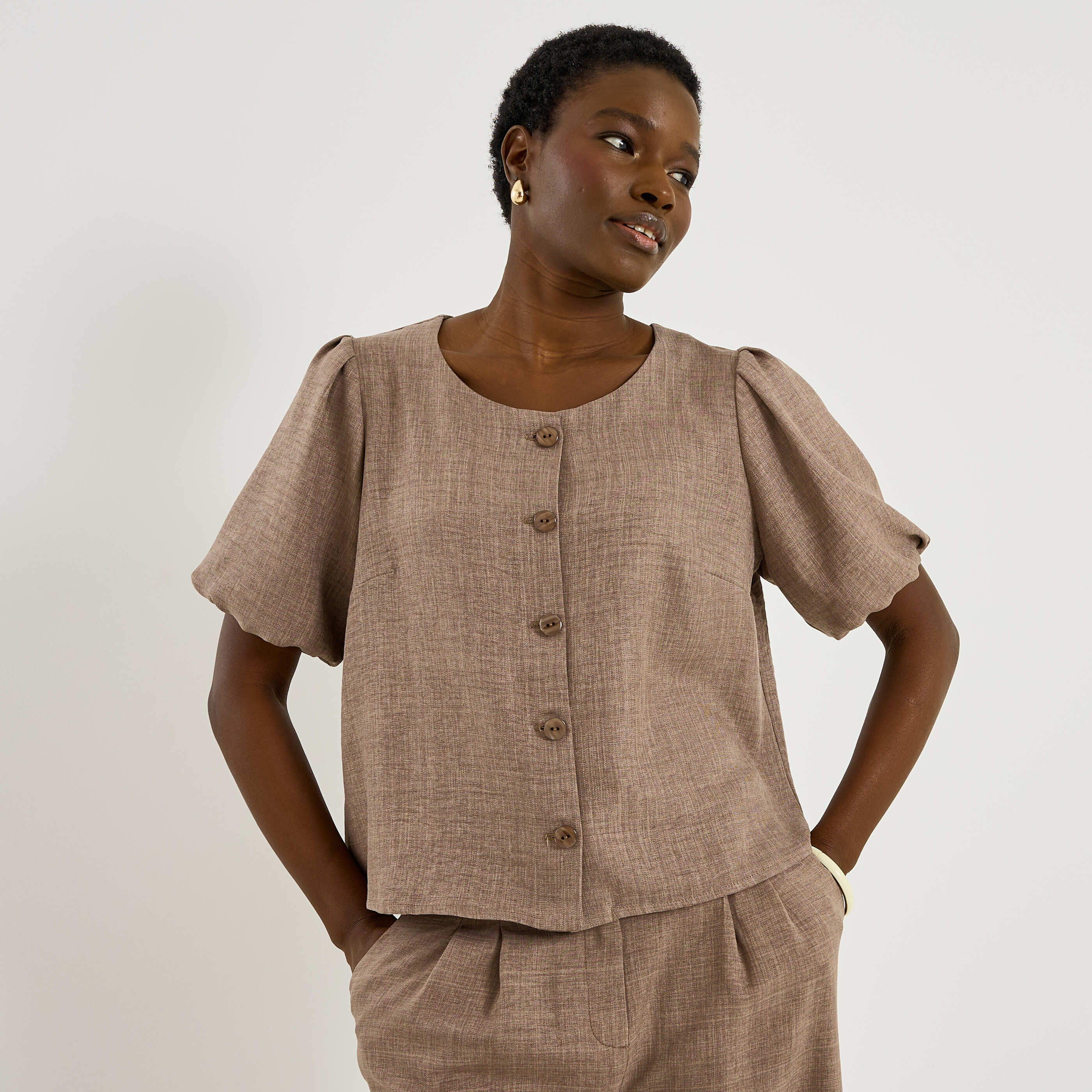 Chemise col rond manches ballon femme