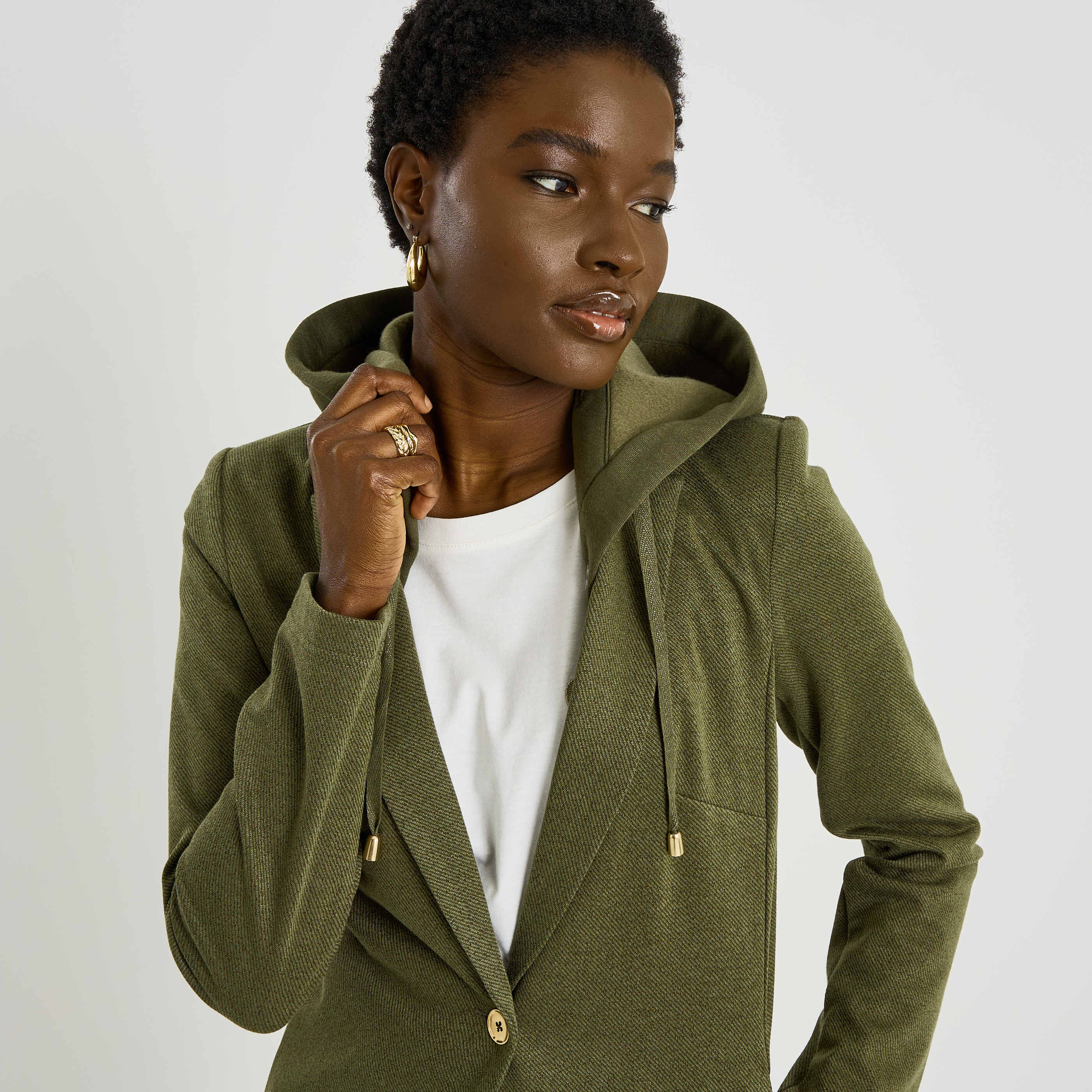 Blazer en maille &agrave; capuche femme