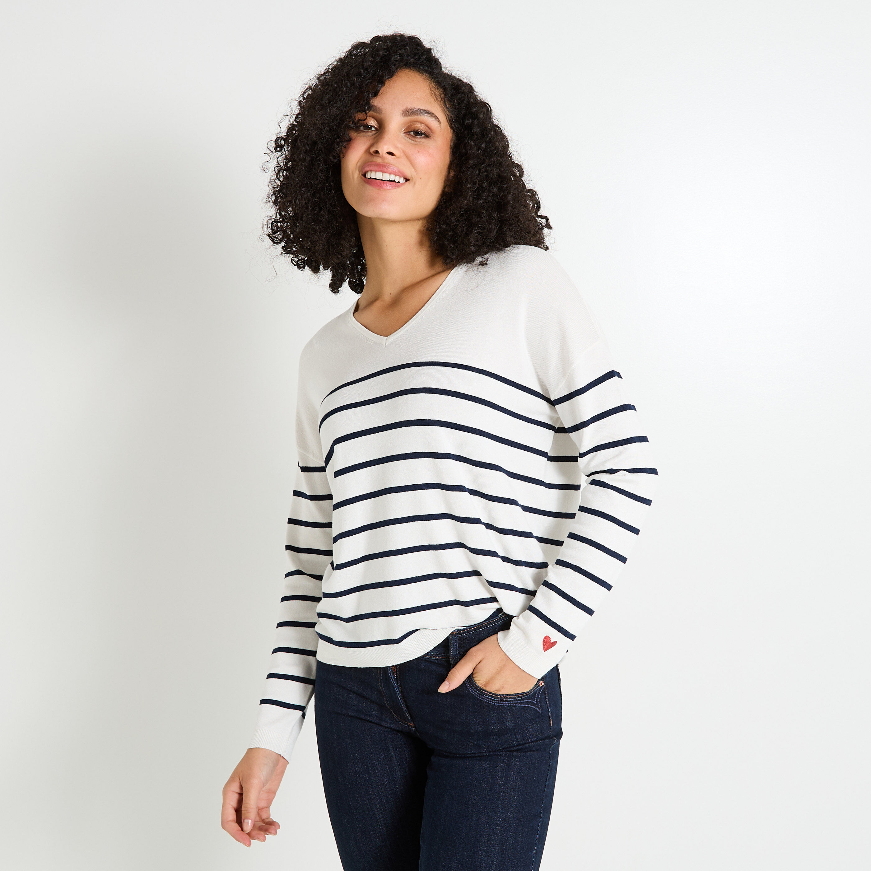 Pull ray&eacute; &agrave; manches longues femme