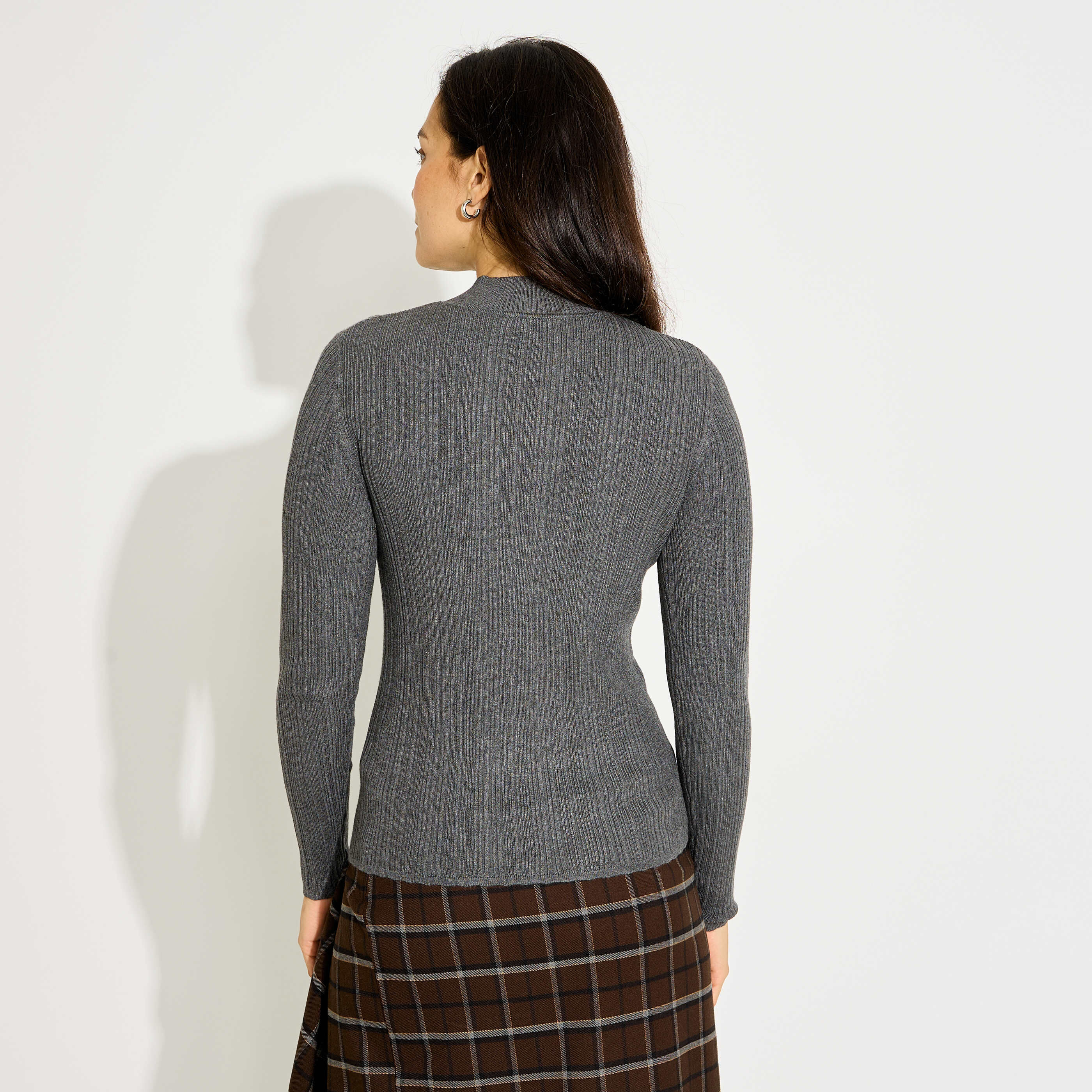 Pull col montant maille c&ocirc;tel&eacute;e femme