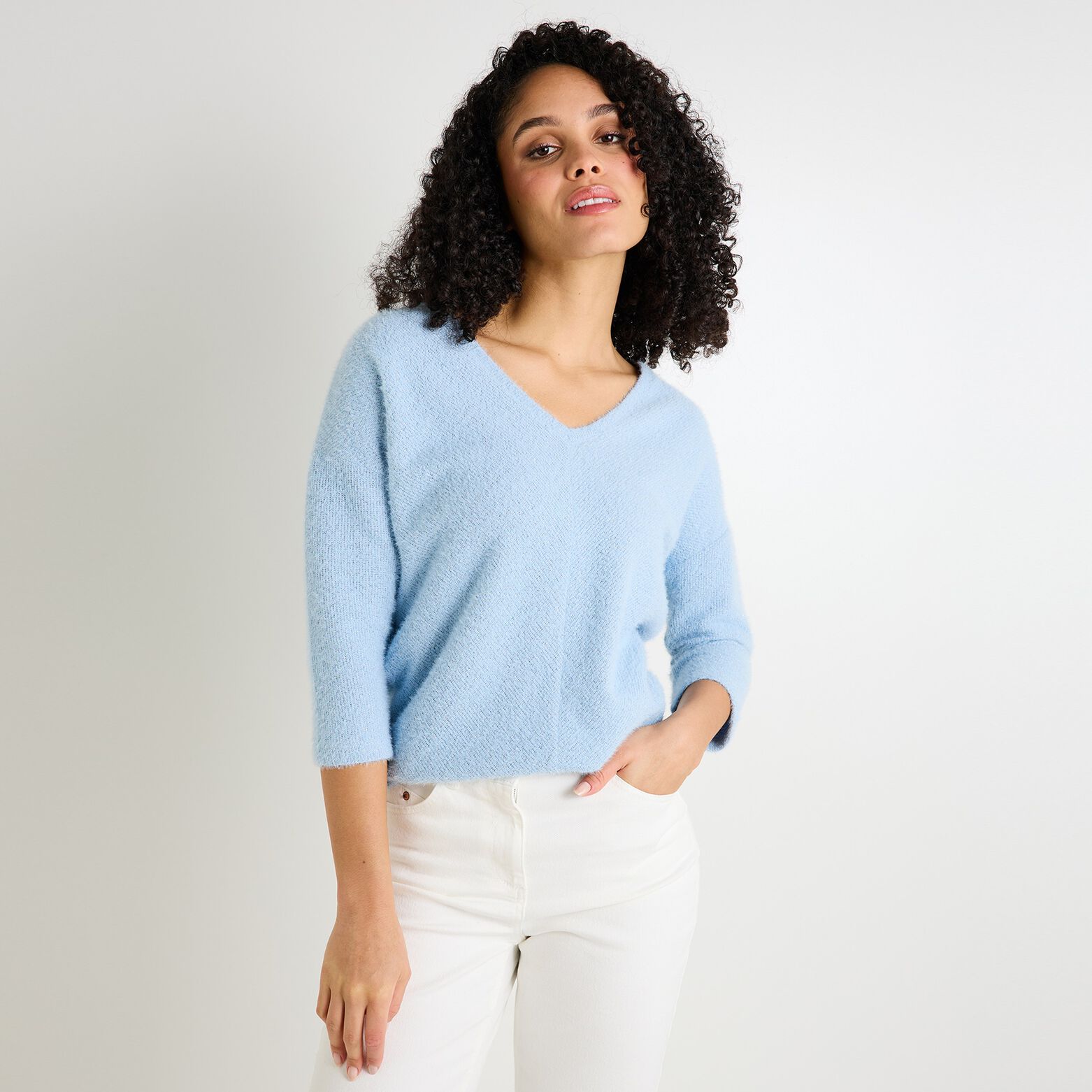 Pull col V femme