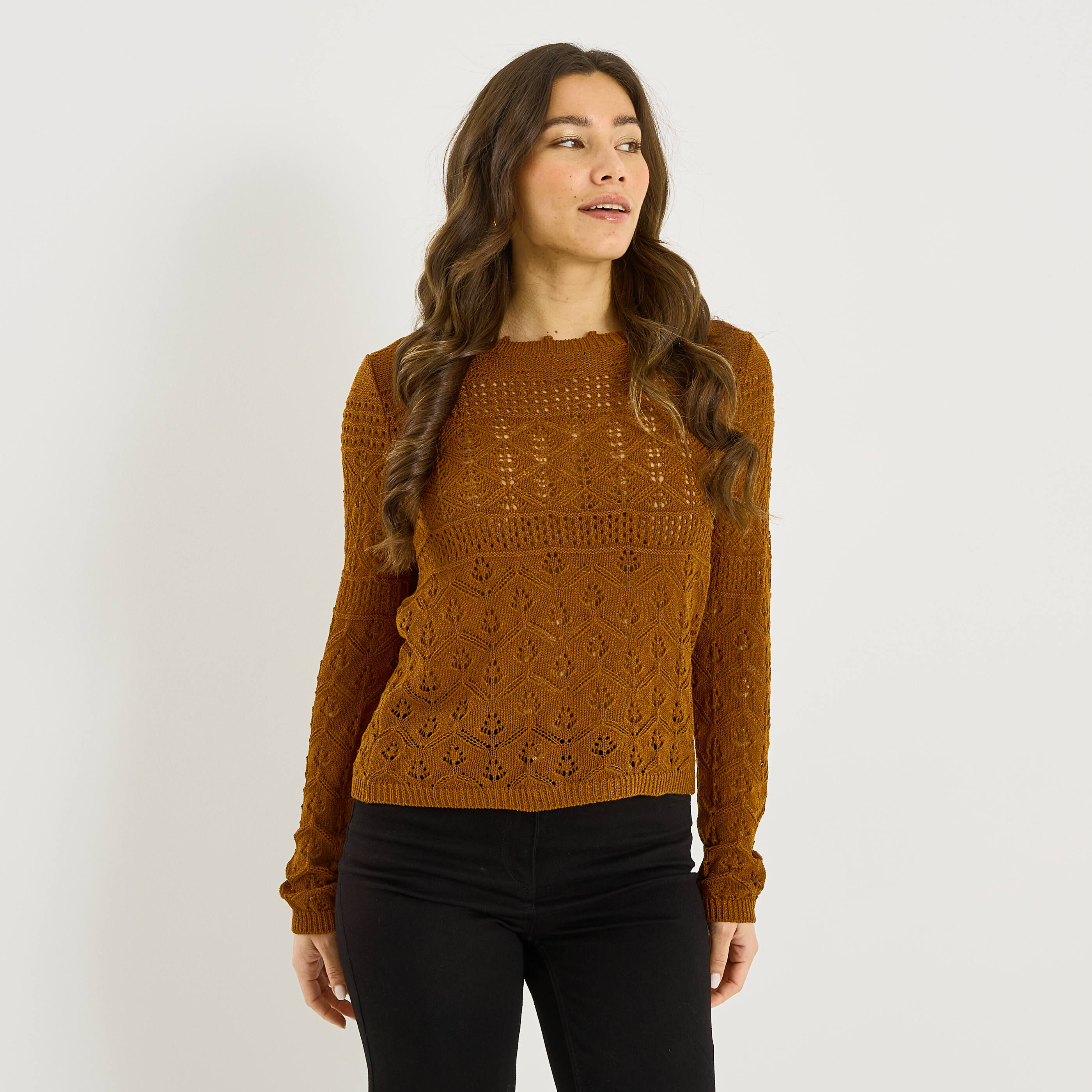 Pull motifs ajour&eacute;s femme