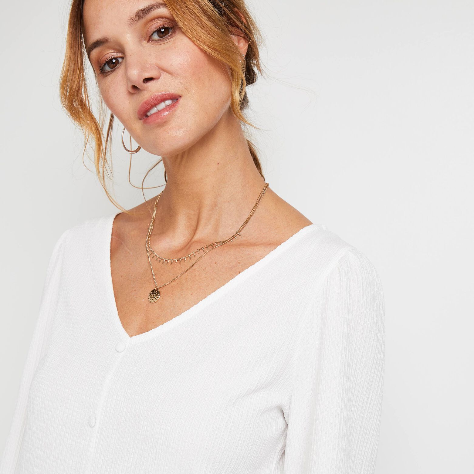 T-shirt uni col V femme