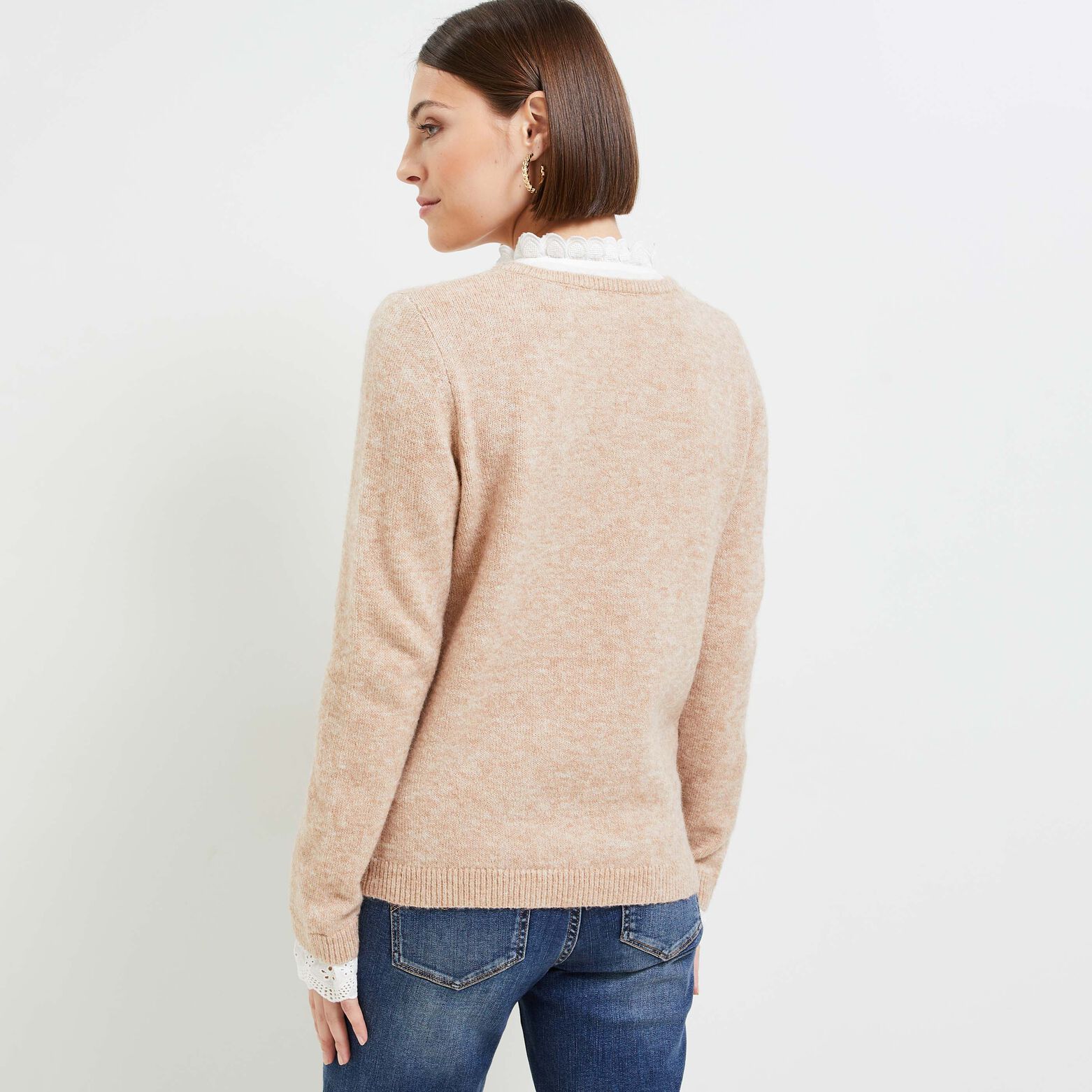 Pull bi matière femme