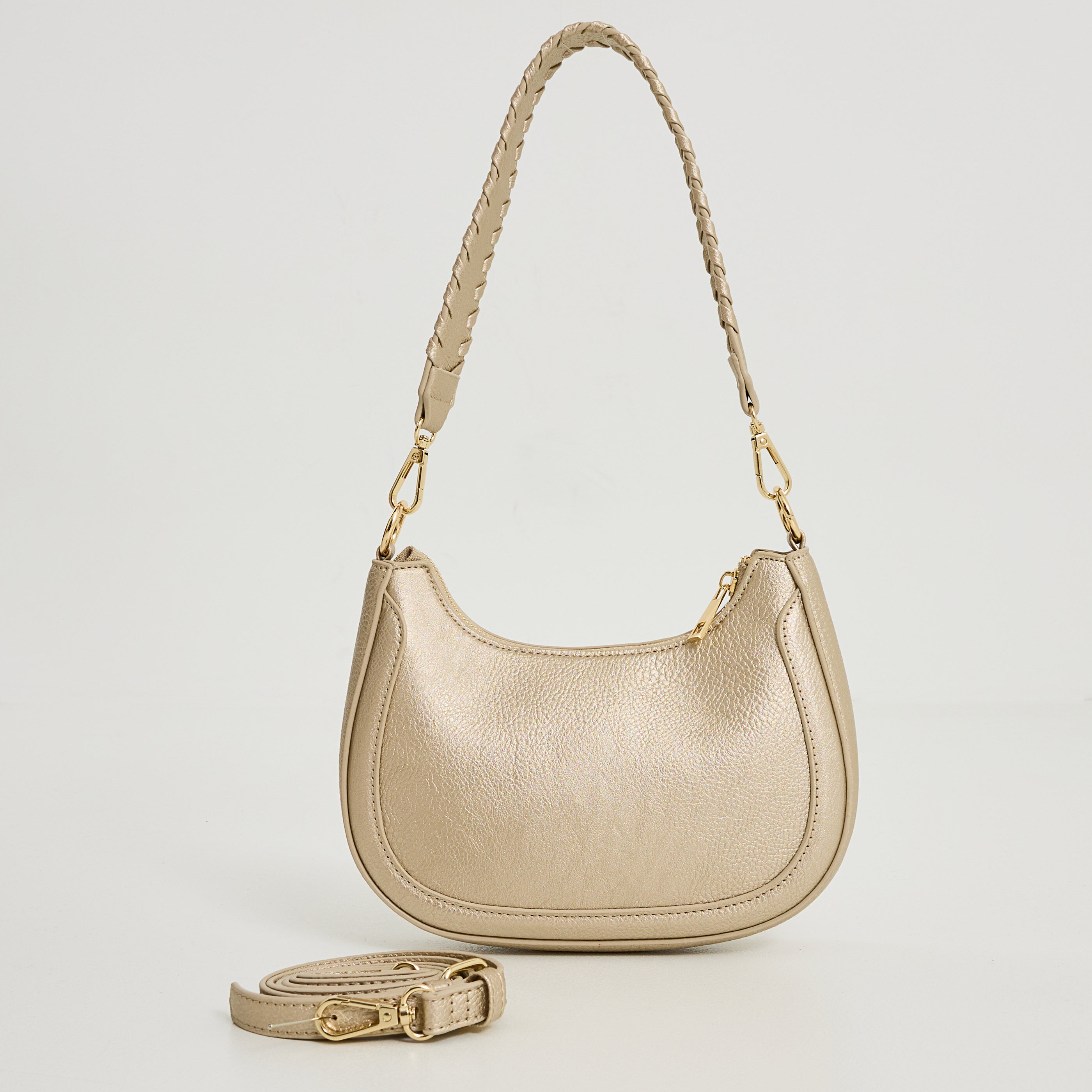 Sac demi-lune m&eacute;tallis&eacute; femme