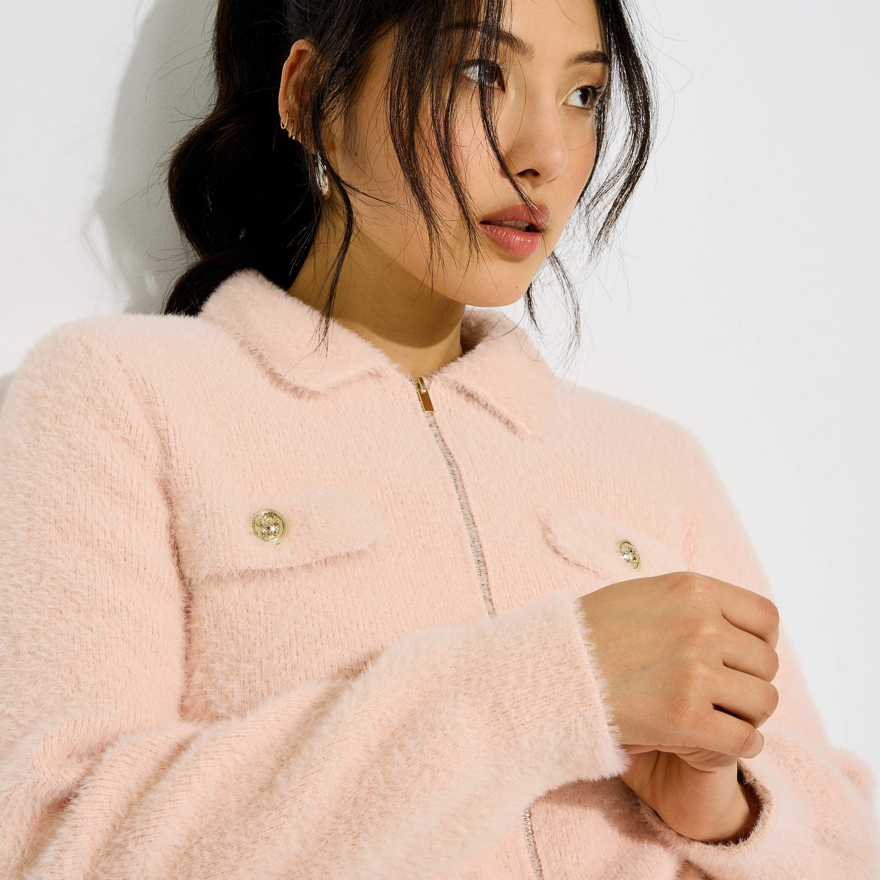 Gilet fluffy col chemise femme