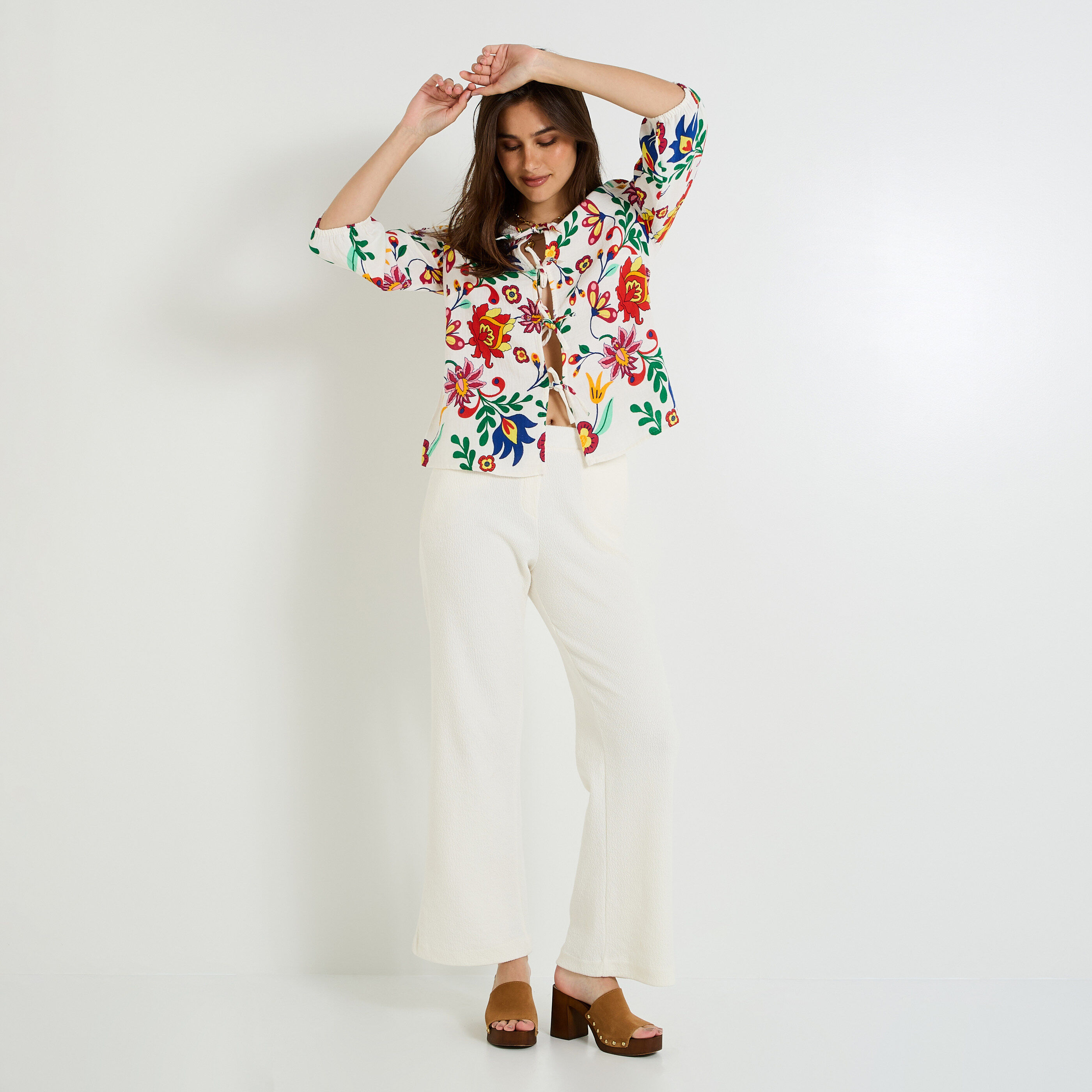 Blouse &agrave; nouer imprim&eacute;e femme