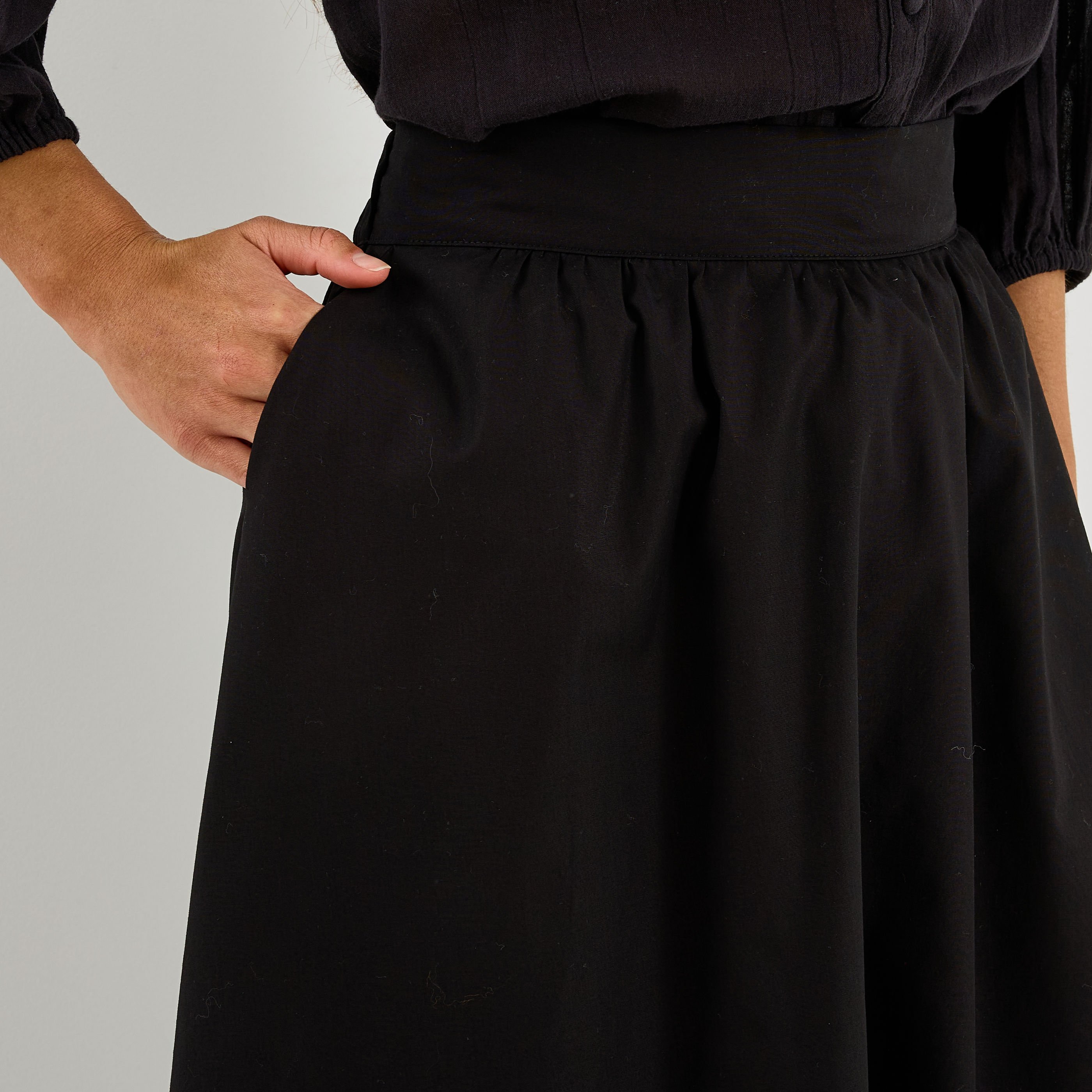 Jupe longue &eacute;vas&eacute;e en popeline 