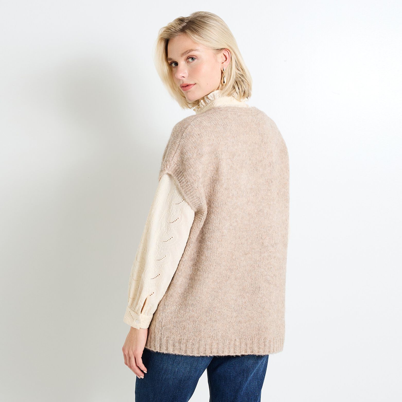 Pull loose col V femme