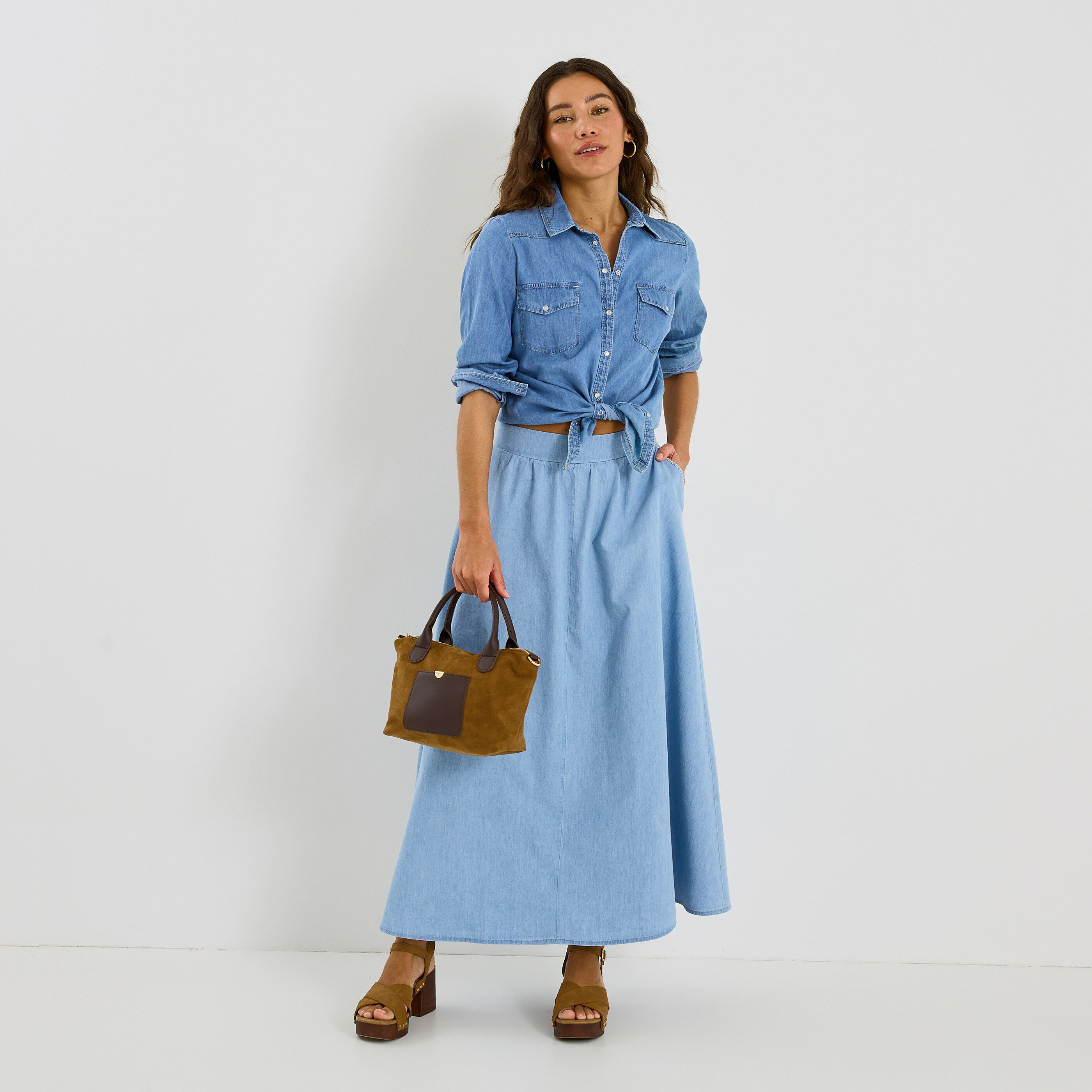 Jupe longue fluide &eacute;vas&eacute;e