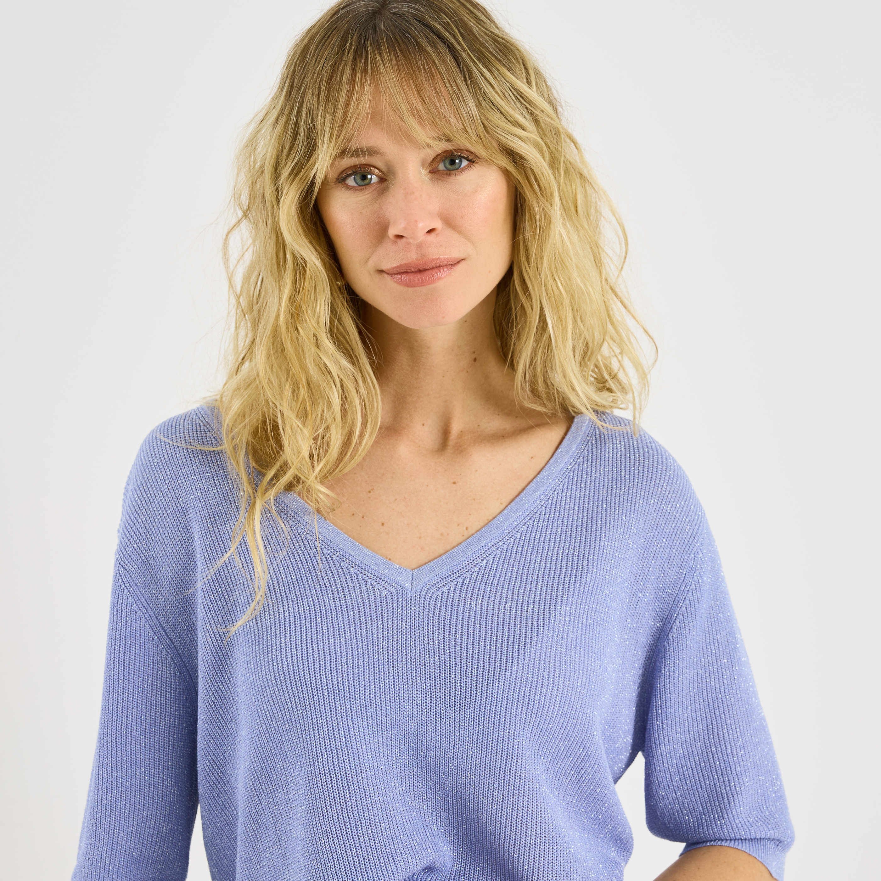Pull manches courtes brillant femme