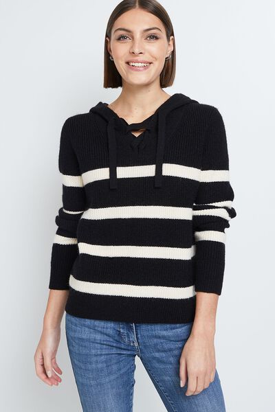 Pull marinière à capuche femme