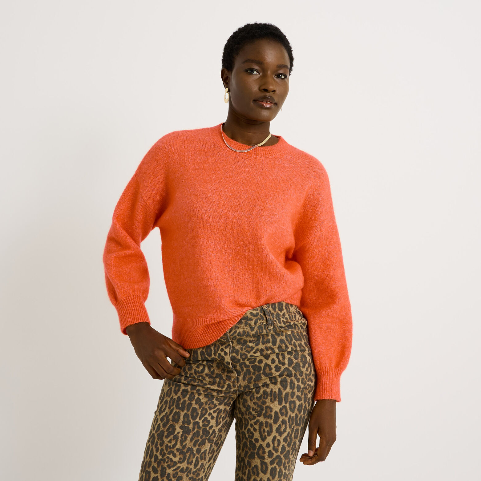 Pull premium à col rond femme ORANGE Graindemalice