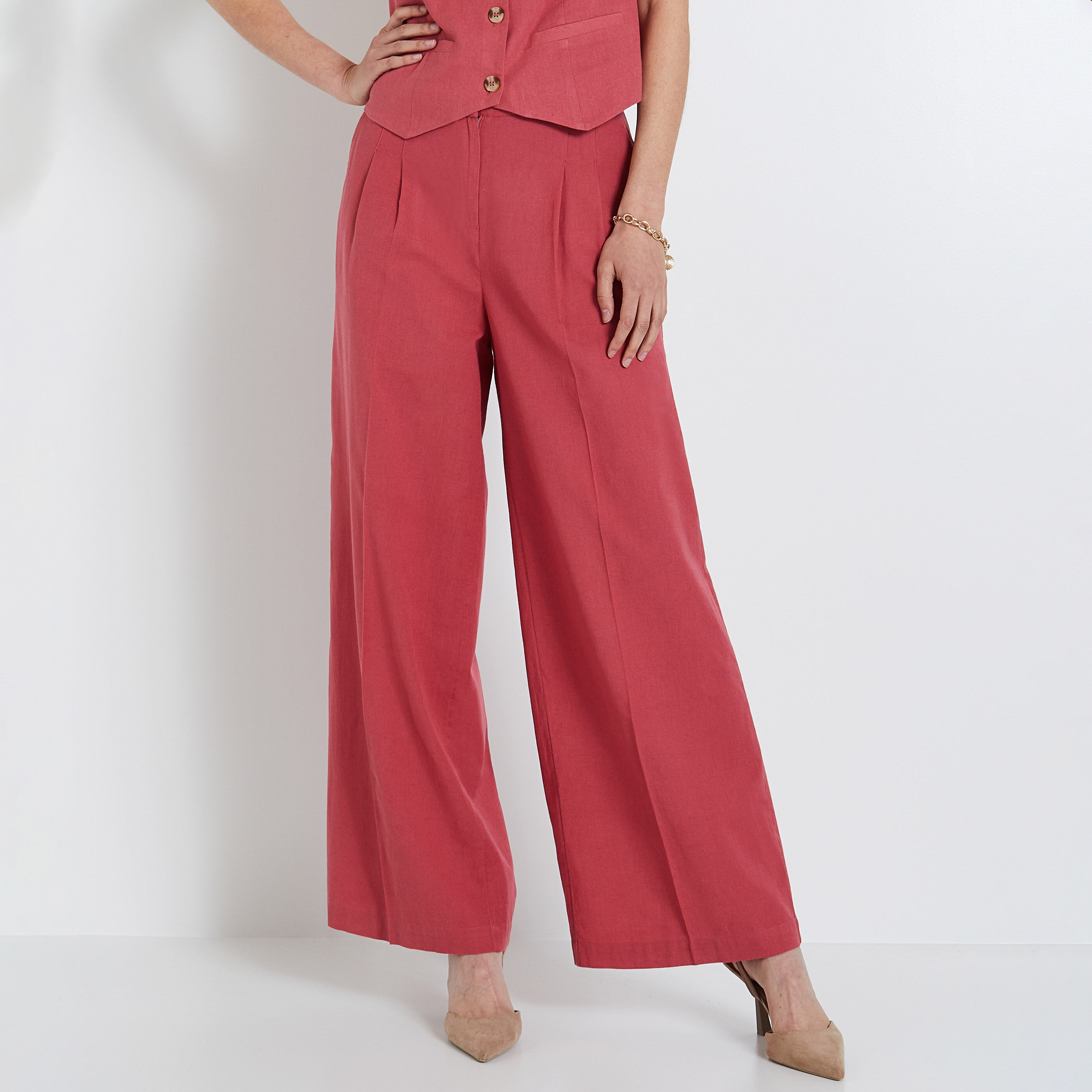 Pantalon large &agrave; pinces femme