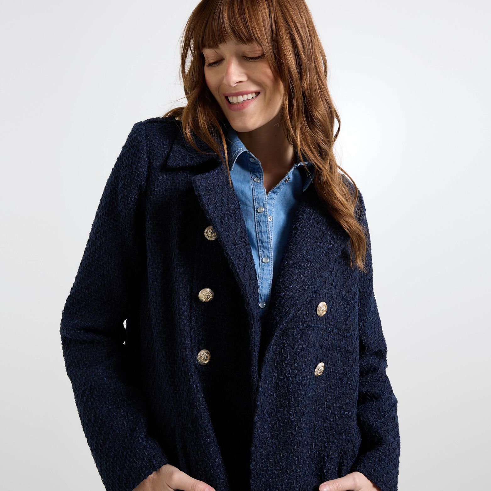 Manteau tweed boutons femme
