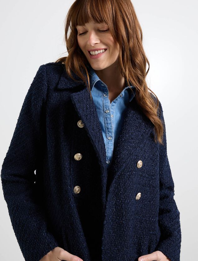 Manteau tweed boutons femme