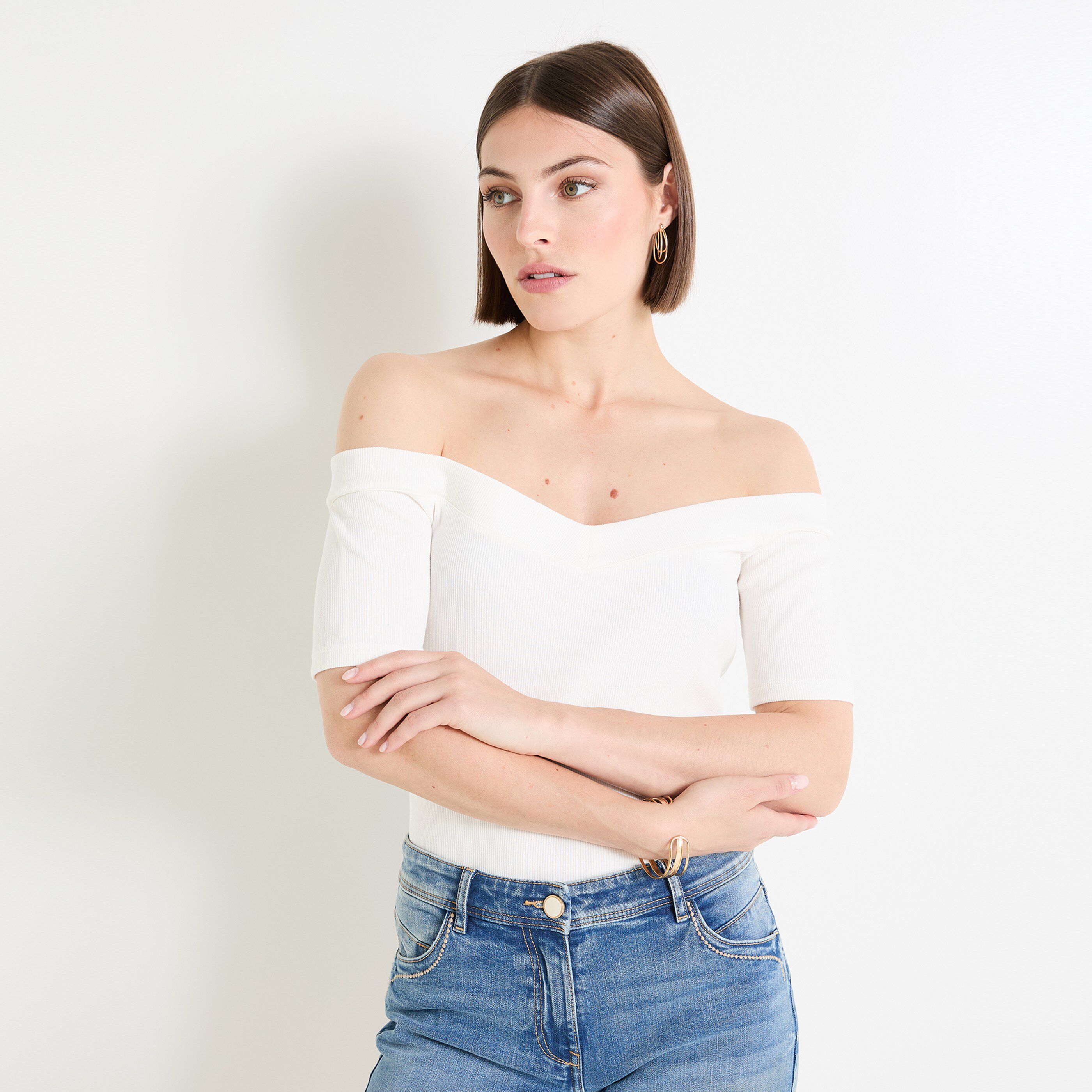 Tshirt epaules denudees femme BLANC CASSE Graindemalice