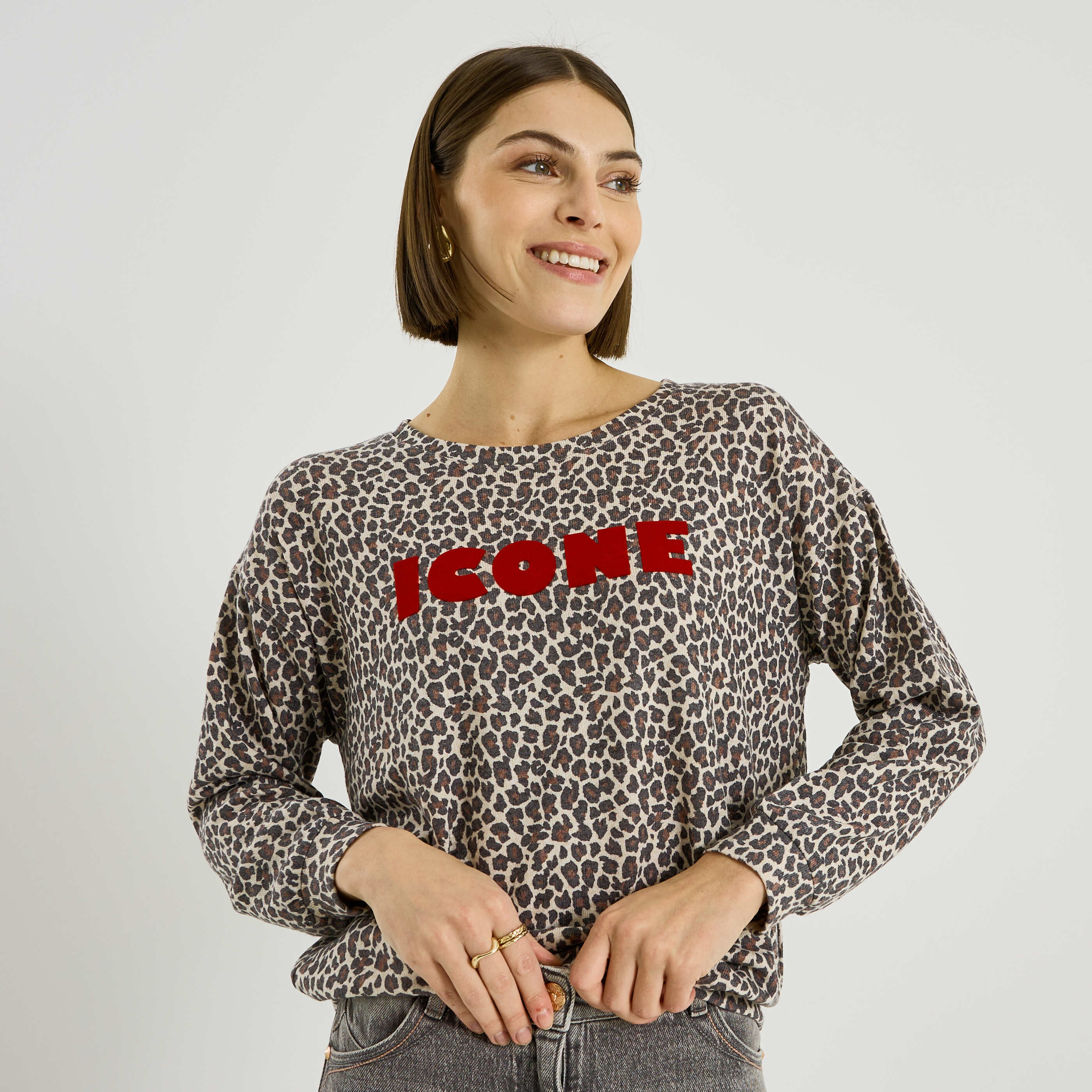 Sweat imprim&eacute; l&eacute;opard femme