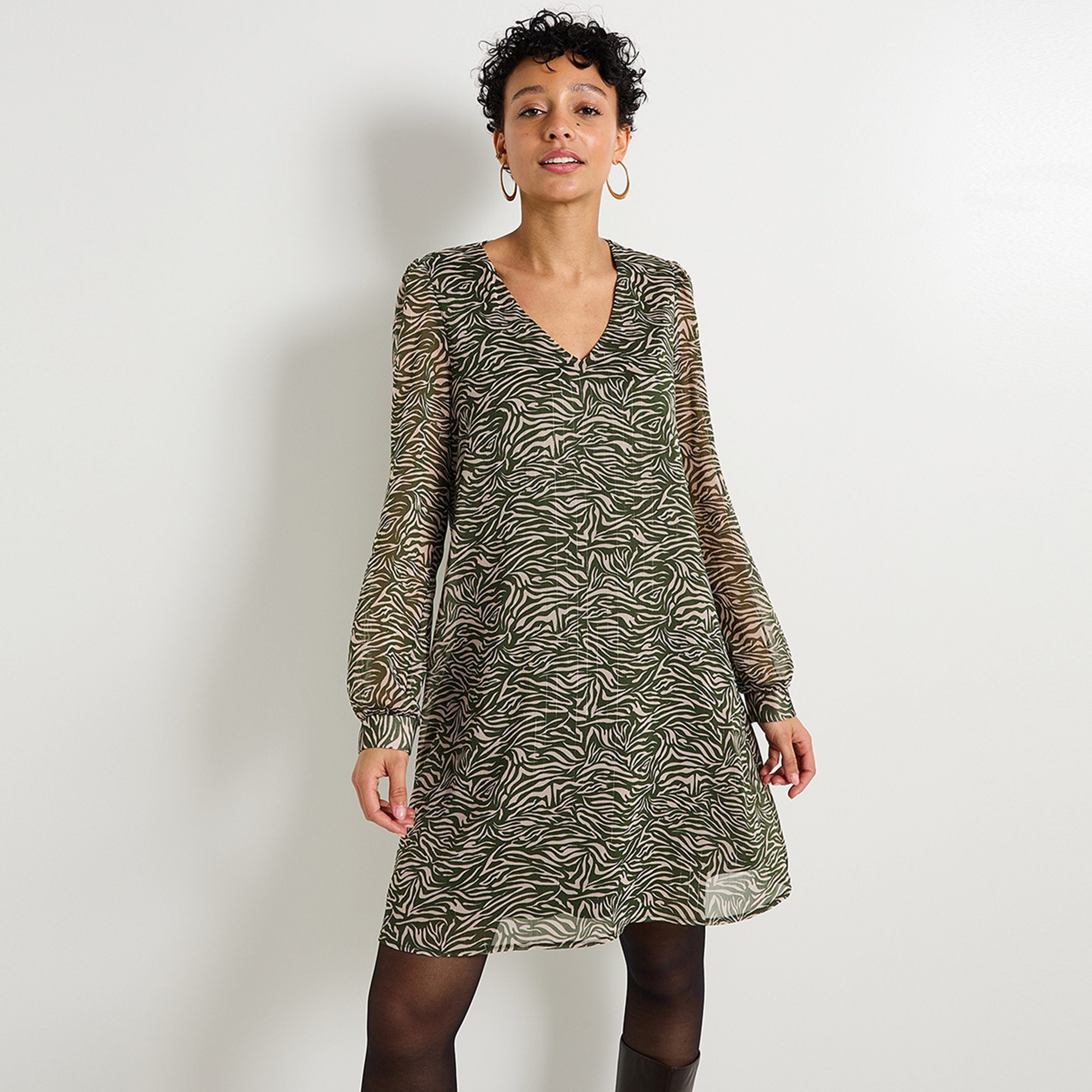 Robe voile imprim&eacute;e femme