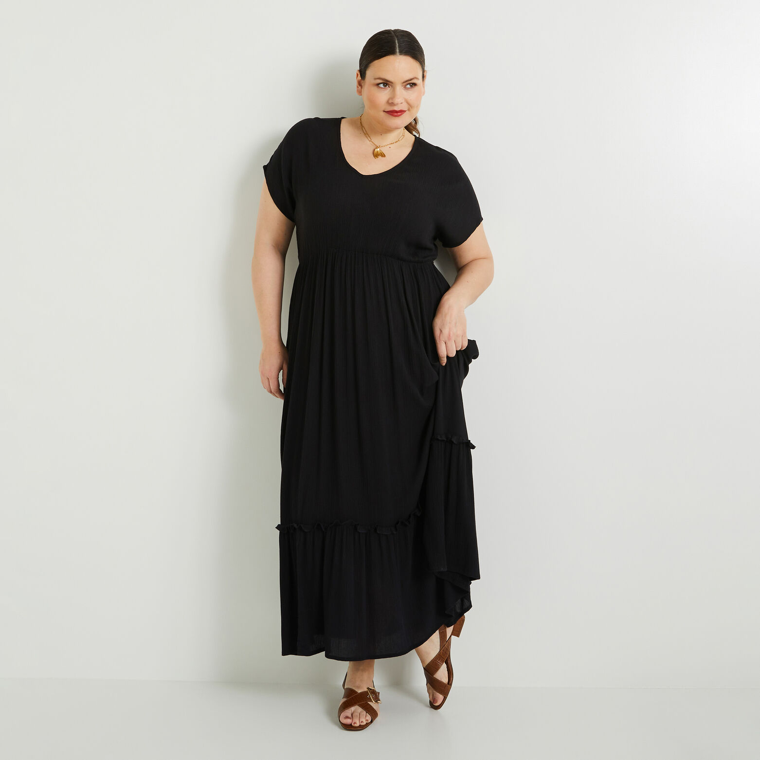 Robe longue crepon femme