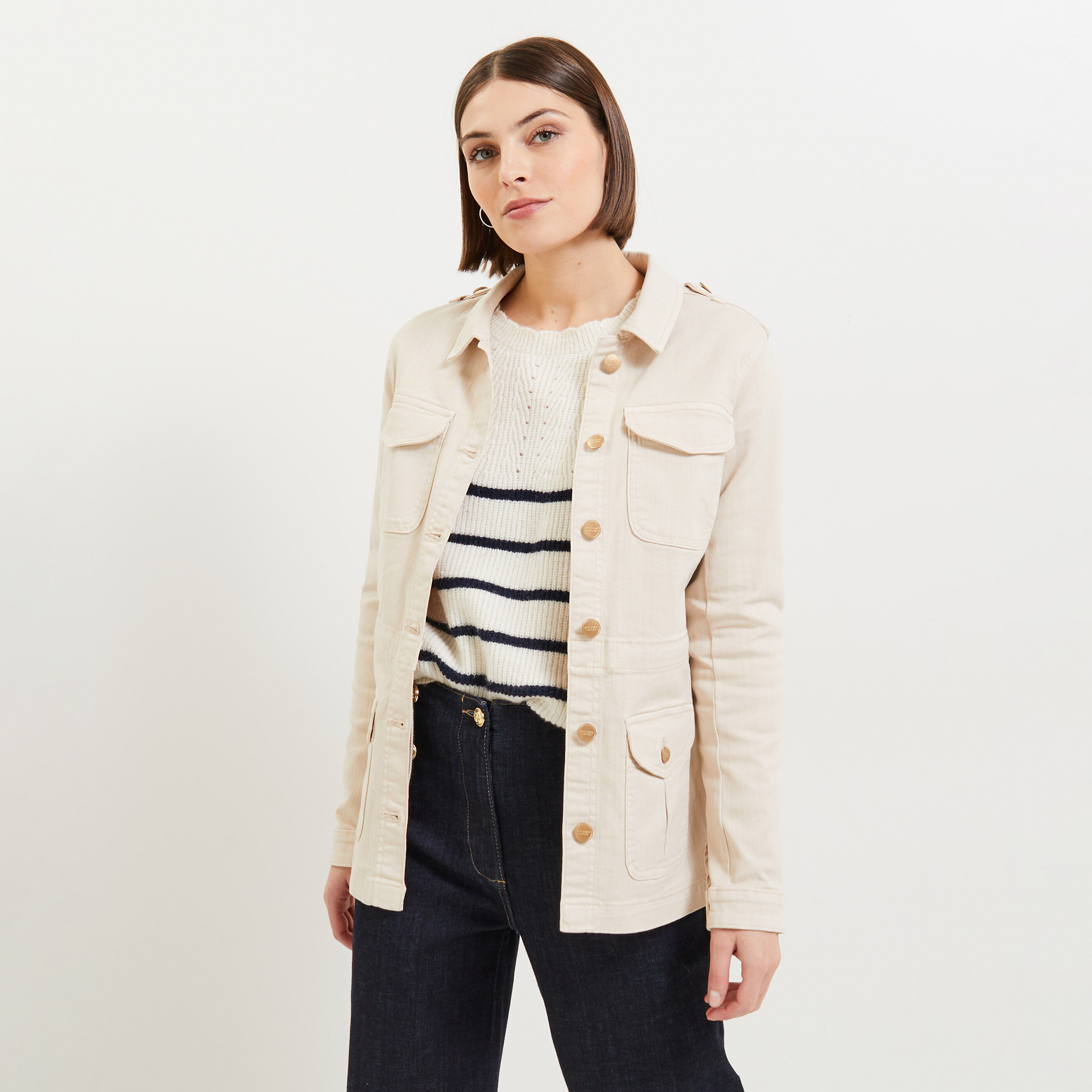 Veste saharienne denim femme BEIGE Graindemalice