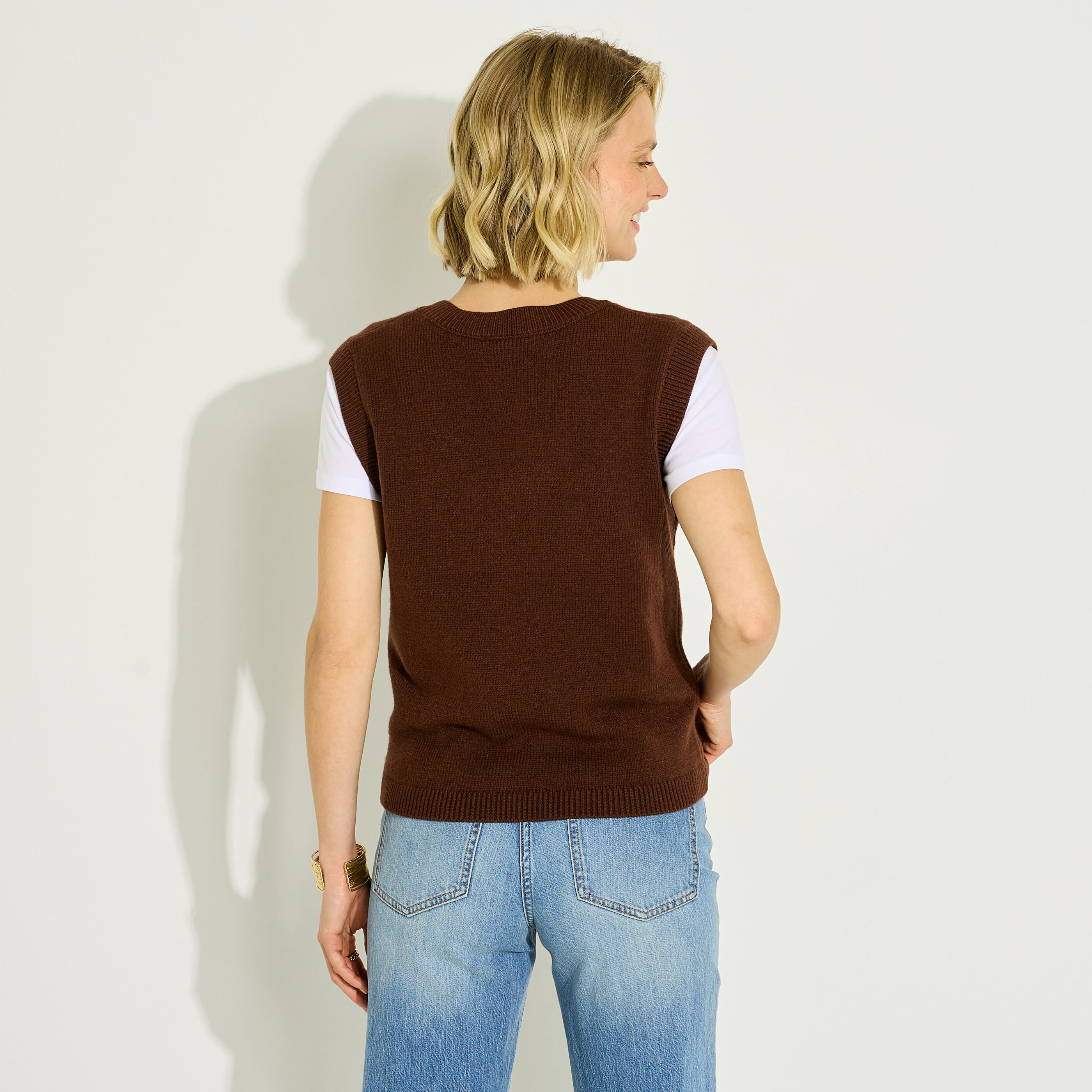 Pull sans manches col V femme