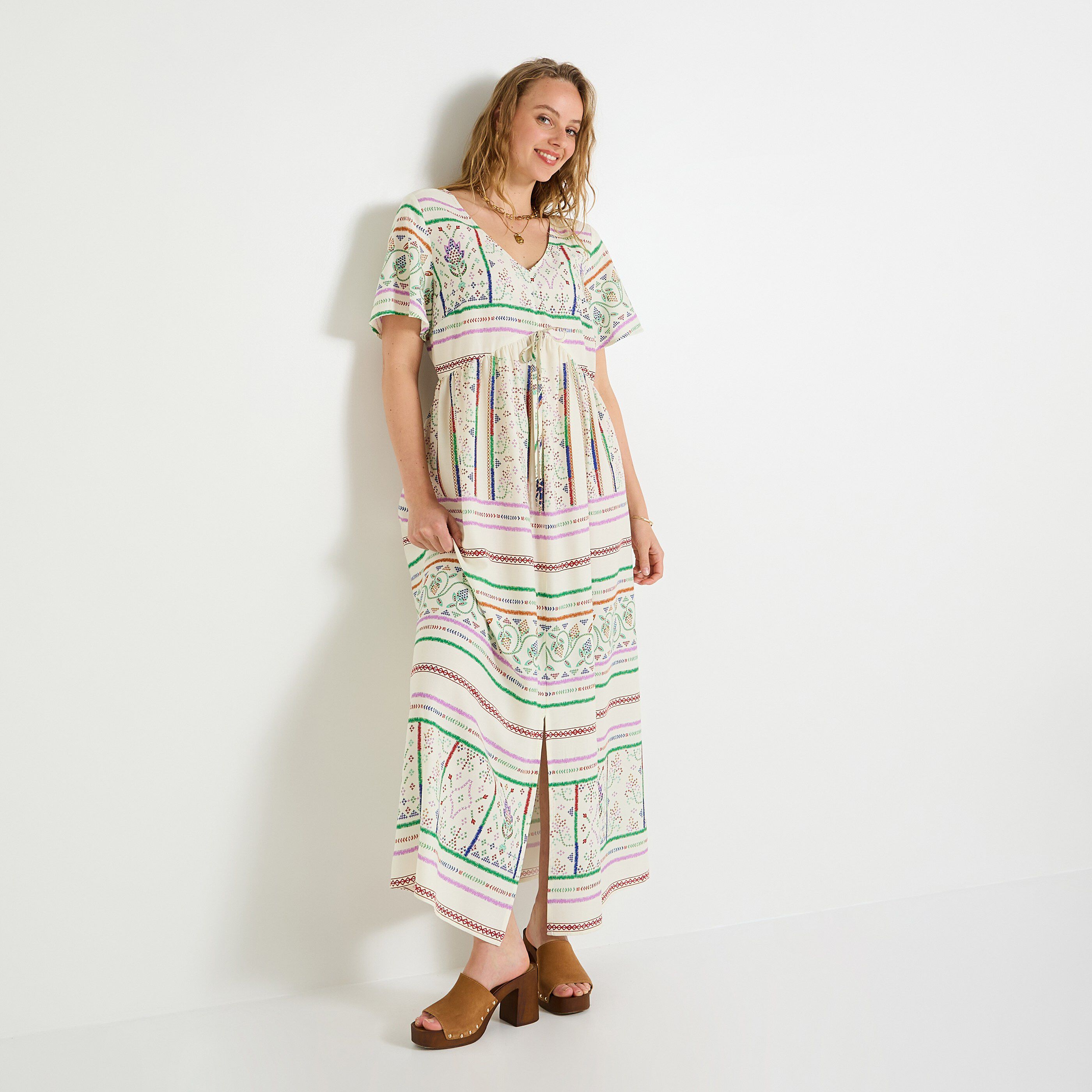 Robe longue boh&egrave;me imprim&eacute;e