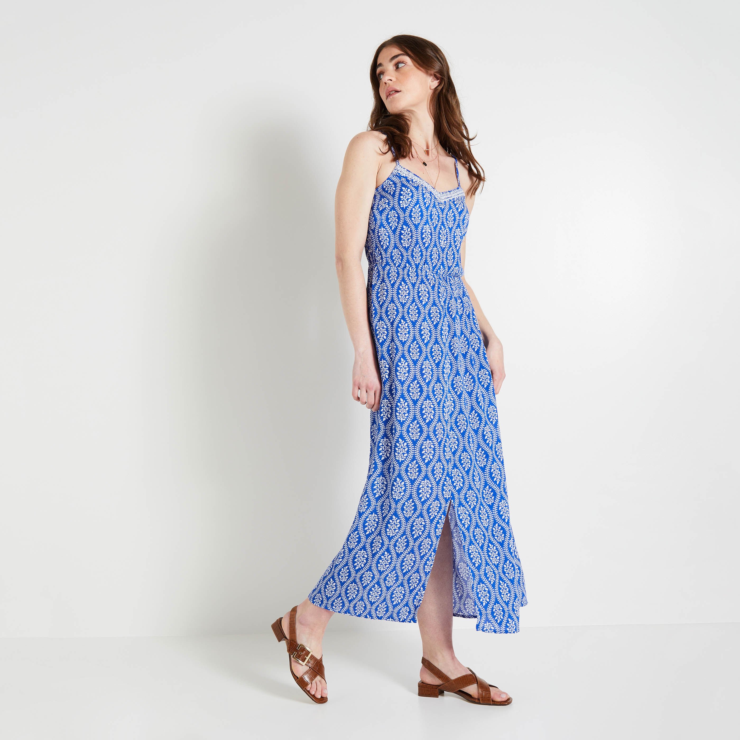 Robe longue imprim&eacute;e femme