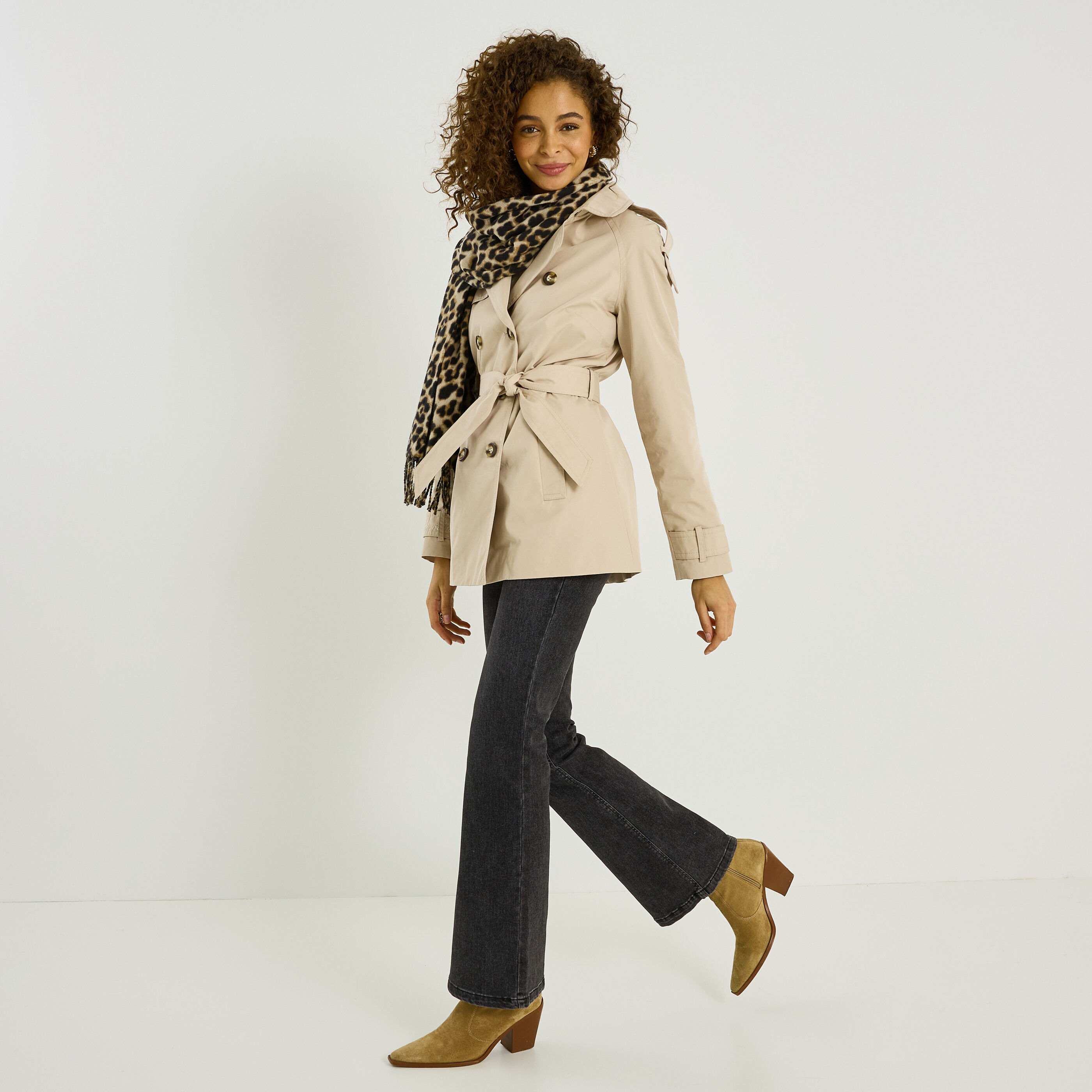 Trench mi-long &agrave; capuche amovible femme