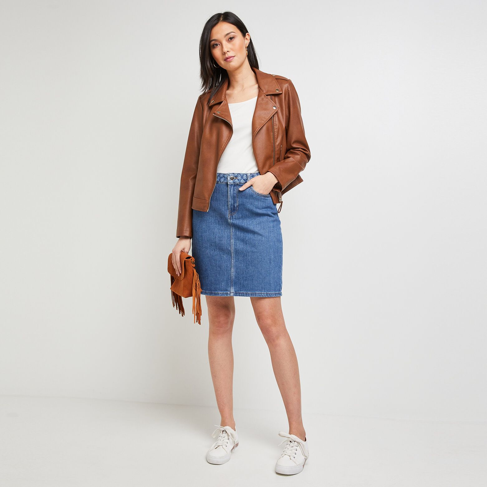 Jupe jean droite femme