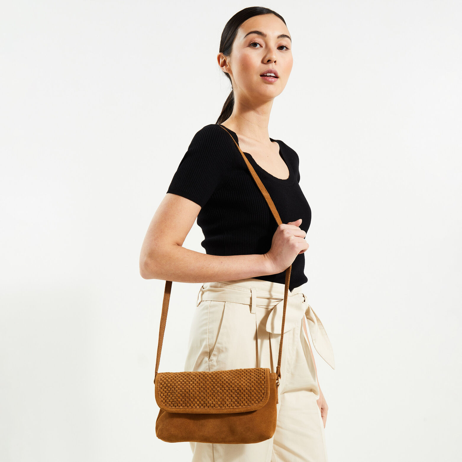 Sac souple en croûte de cuir femme