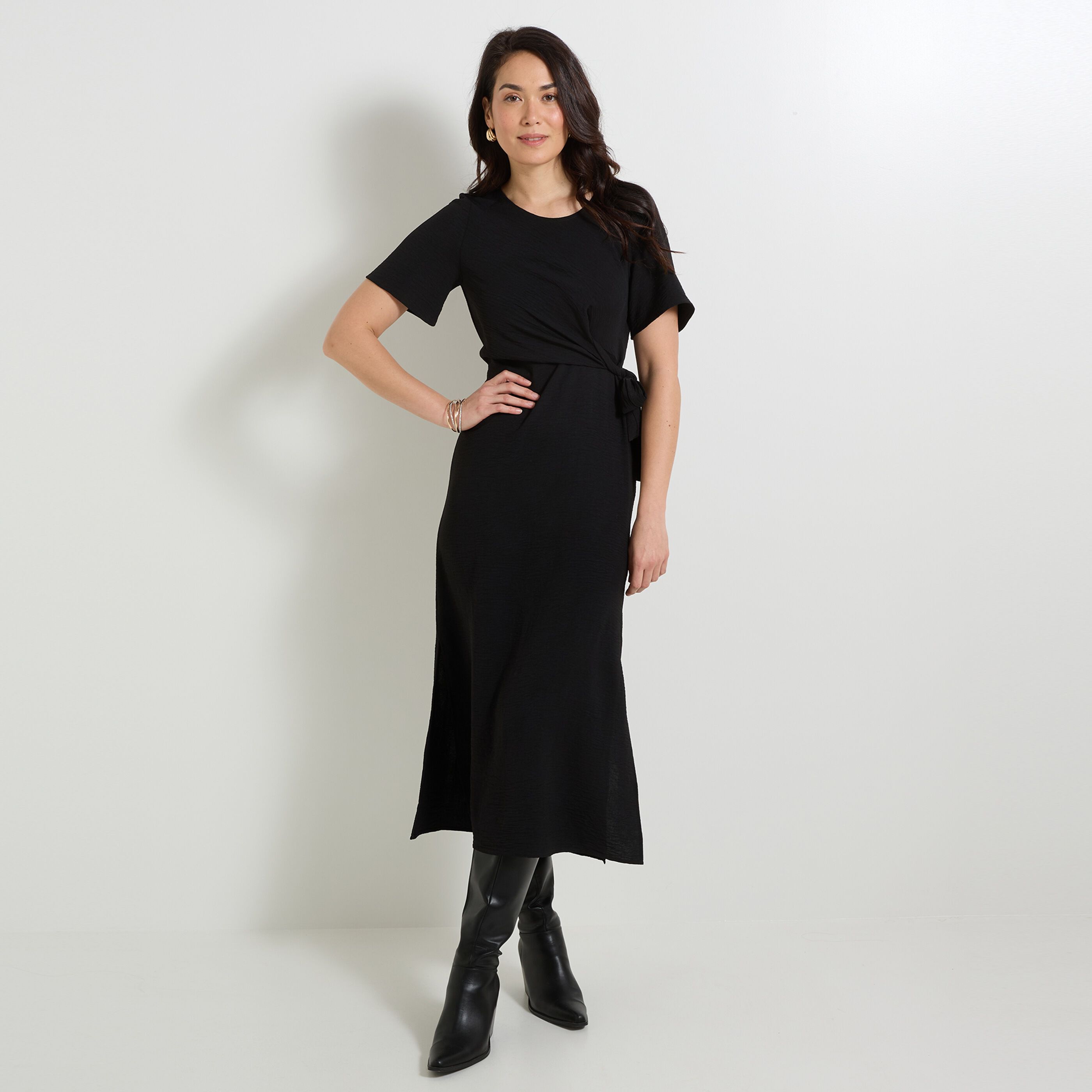 Robe longue drap&eacute;e femme