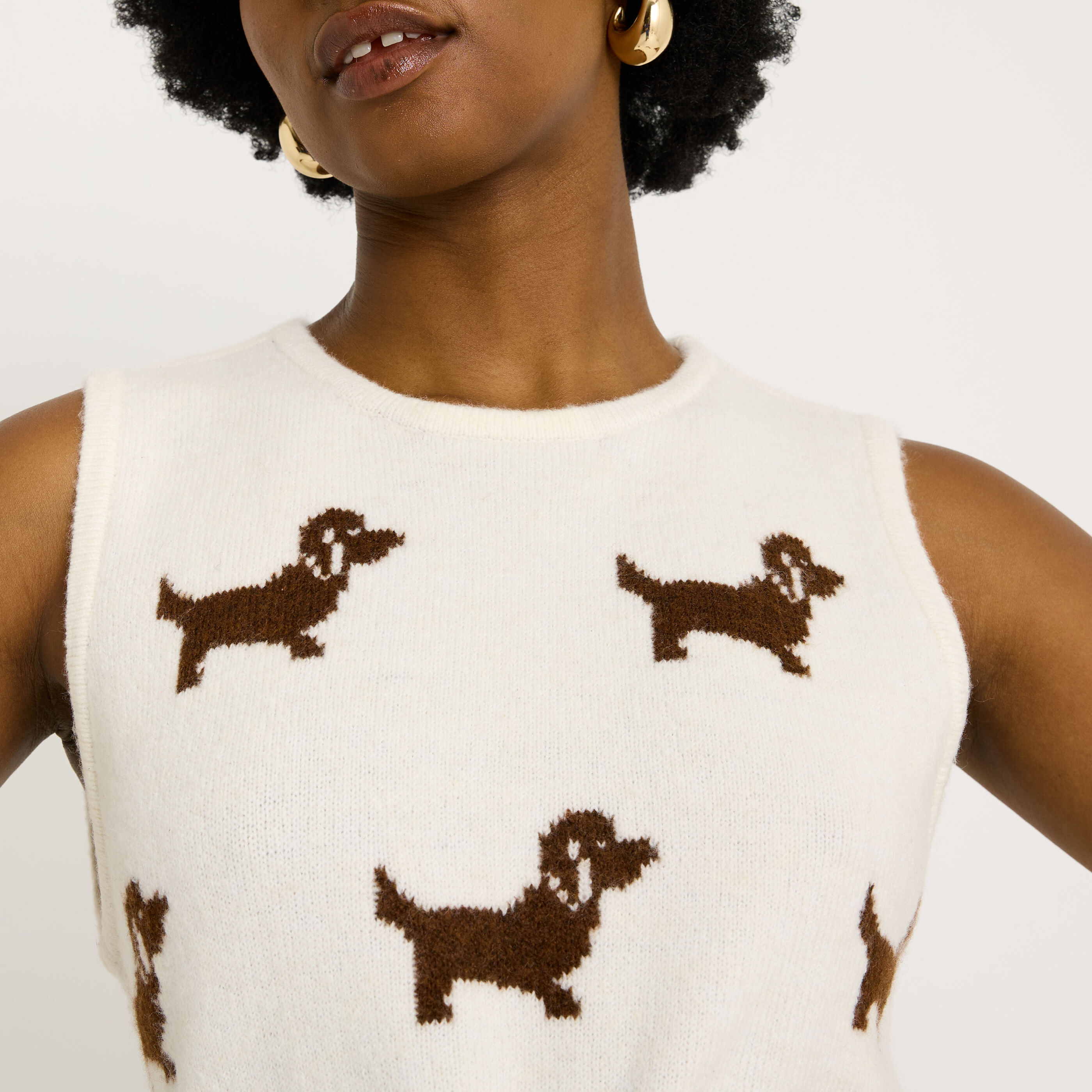 Pull sans manches motif chien femme