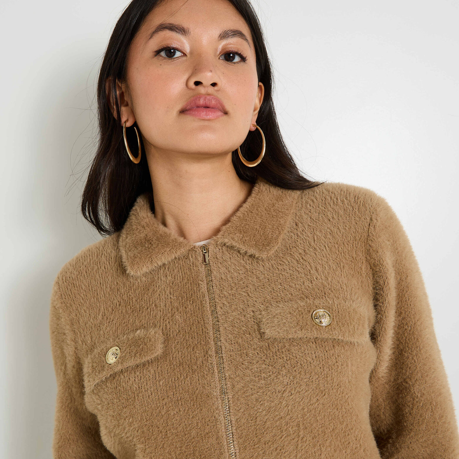 Bomber zippé fluffy femme