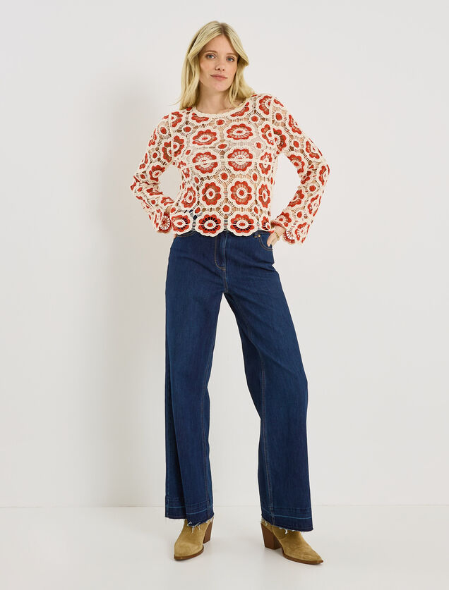 Pull en crochet bicolore femme