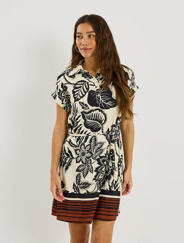 Robe courte fluide imprim&eacute; floral