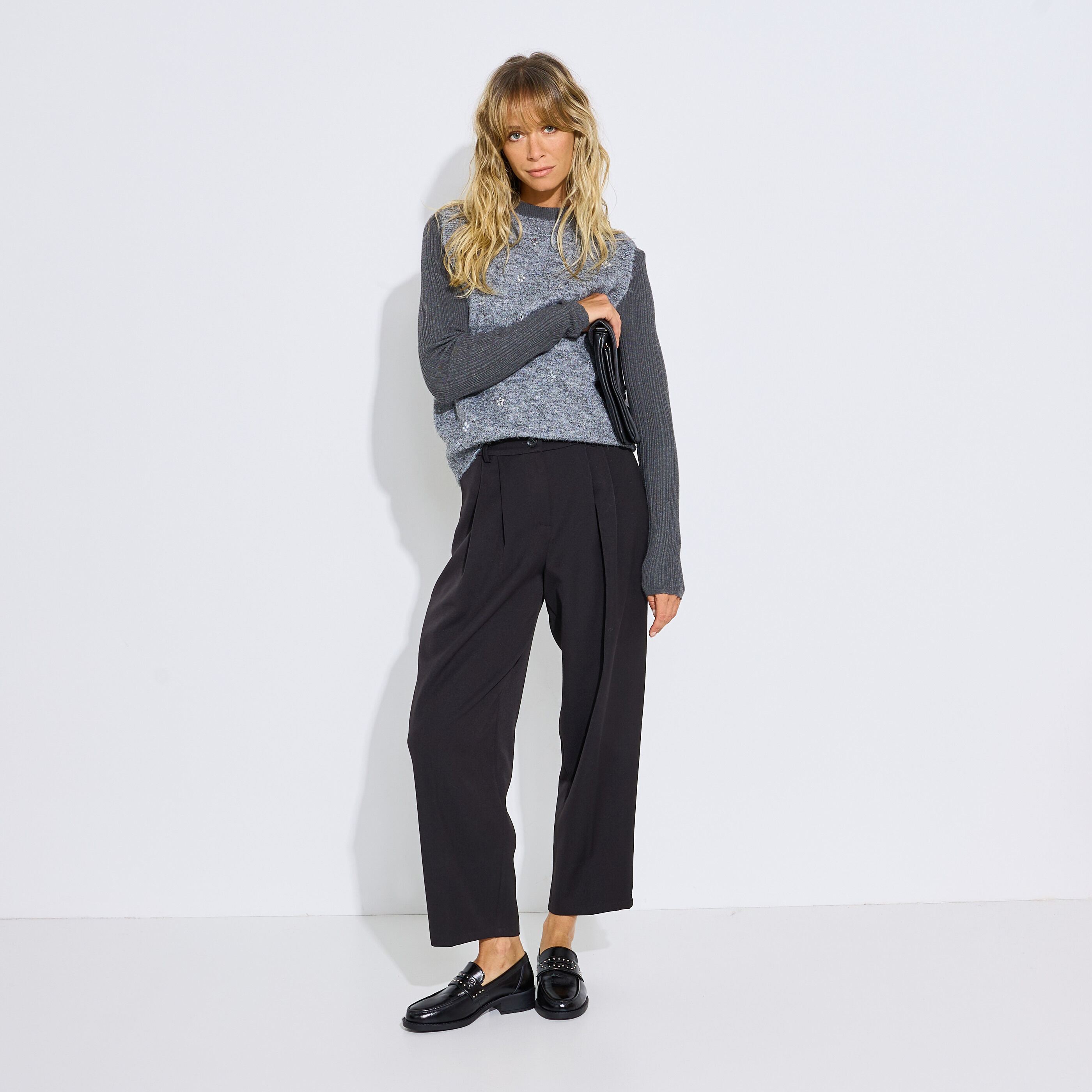 Pantalon barrel raccourci chic femme