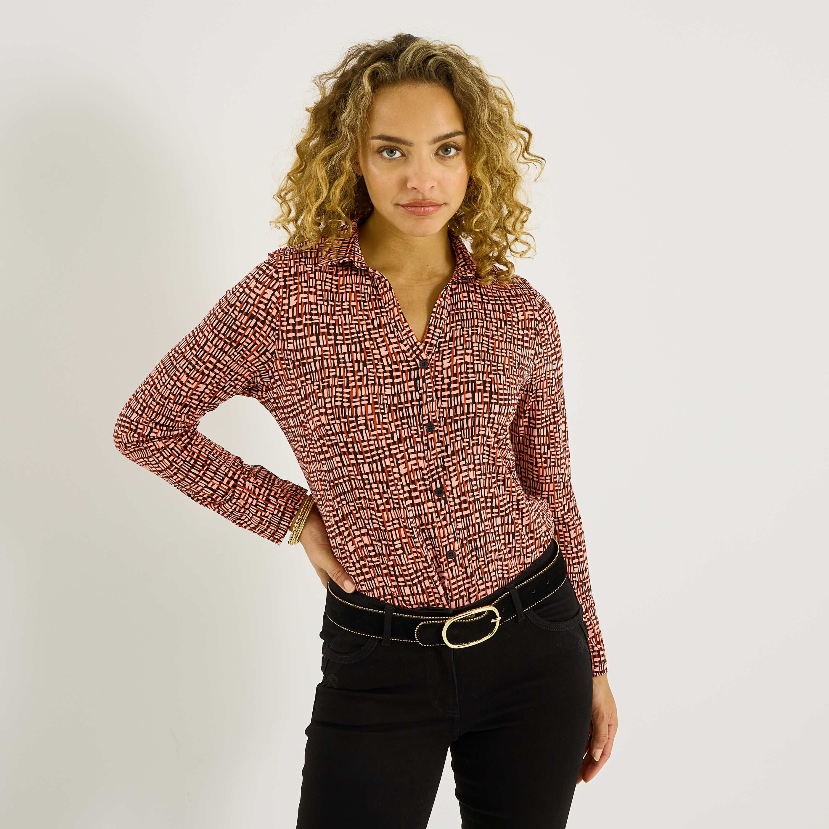 Chemise imprim&eacute;e en maille fluide femme