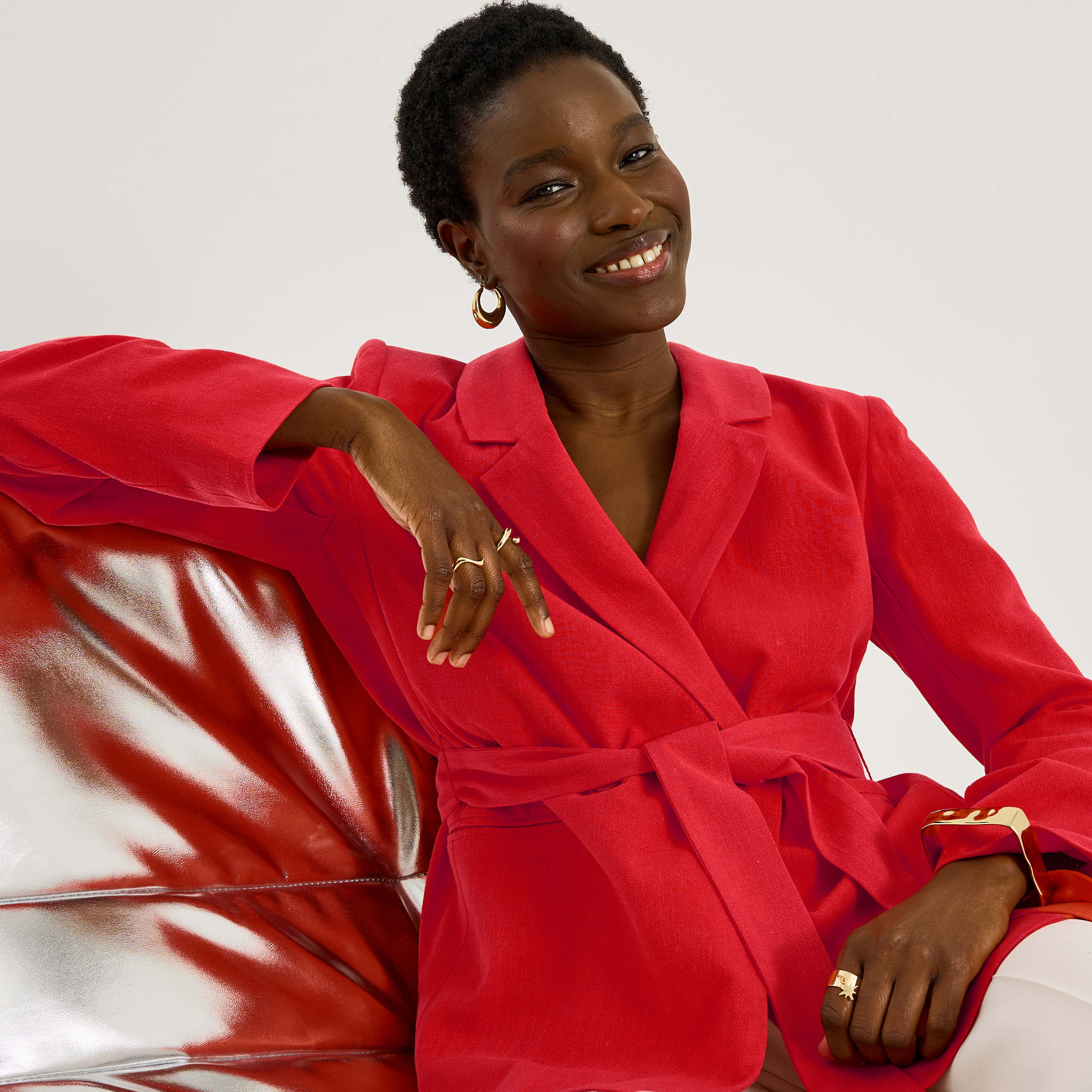 Blazer ceintur&eacute; double boutonnage femme