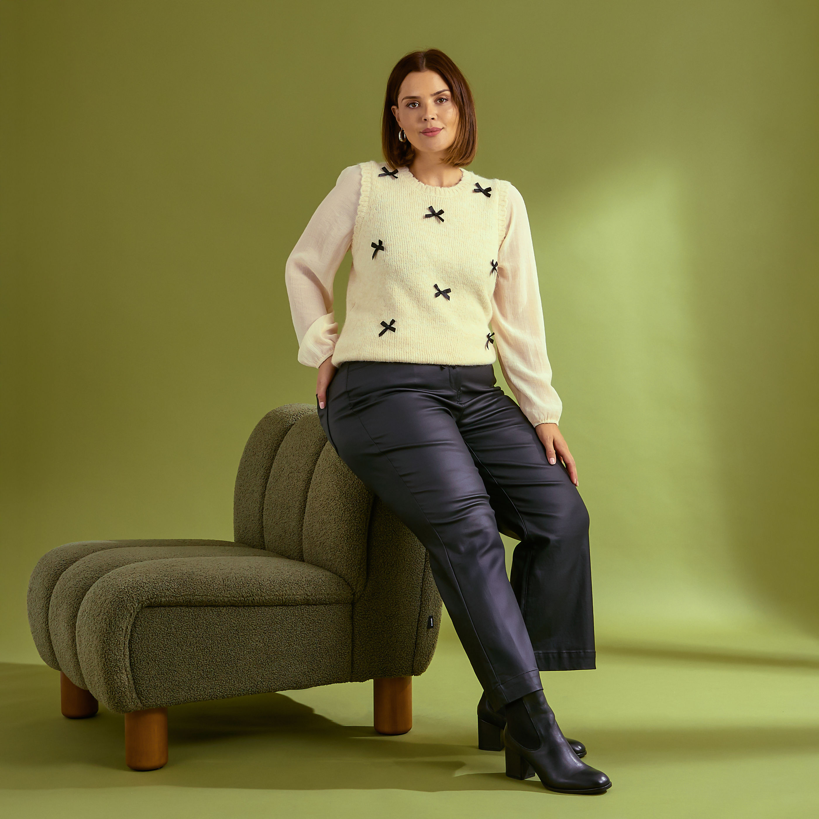 Pull bi-mati&egrave;re &agrave; col rond femme