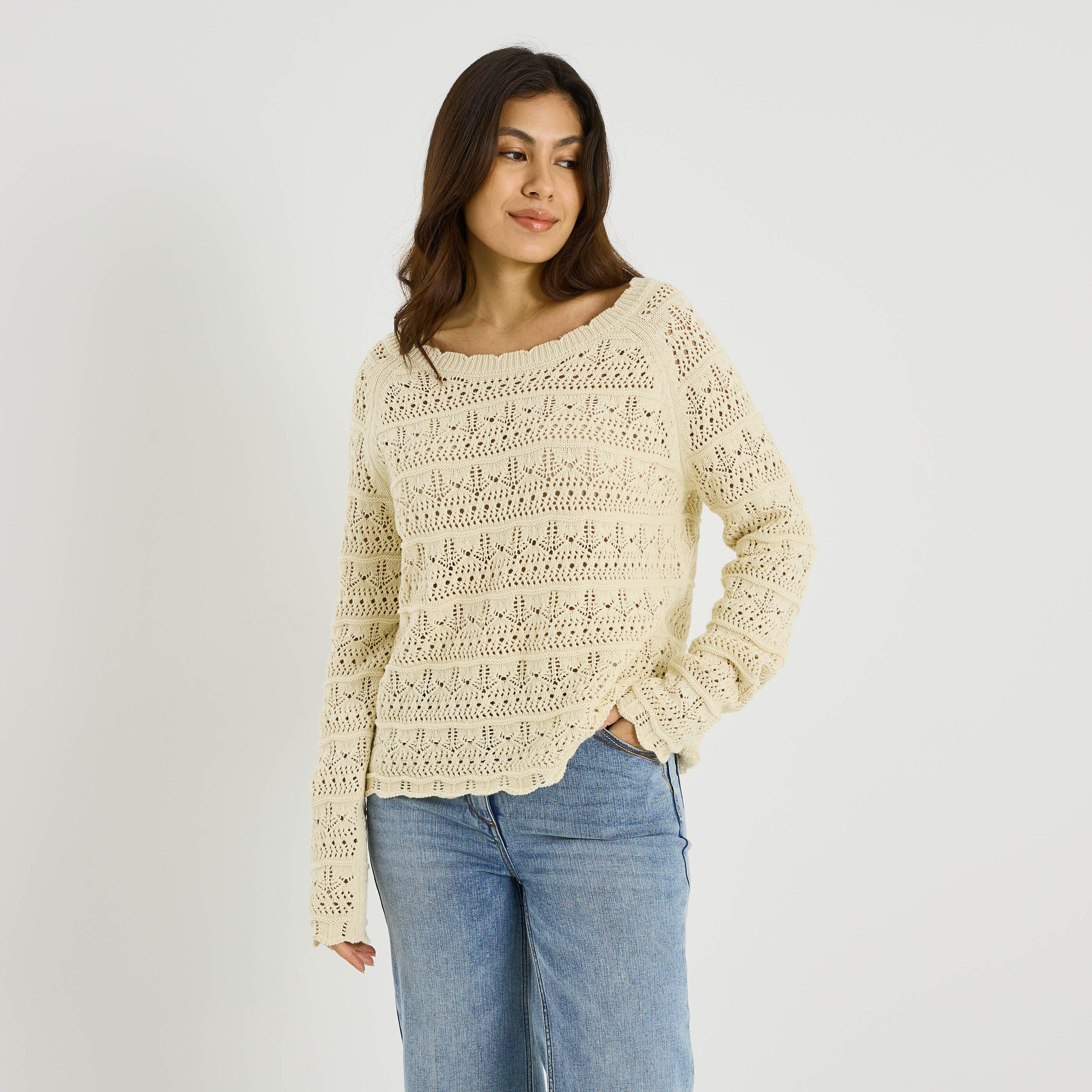 Pull en mailles ajour&eacute;es femme