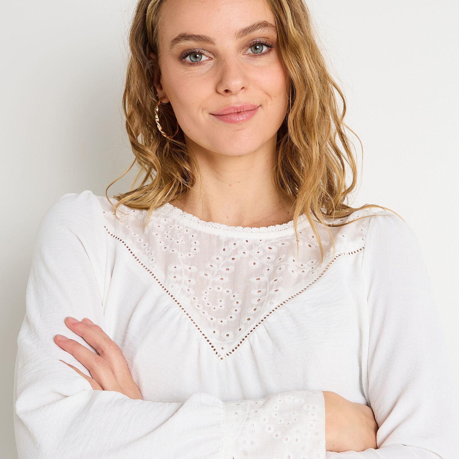 Blouse détails broderie femme