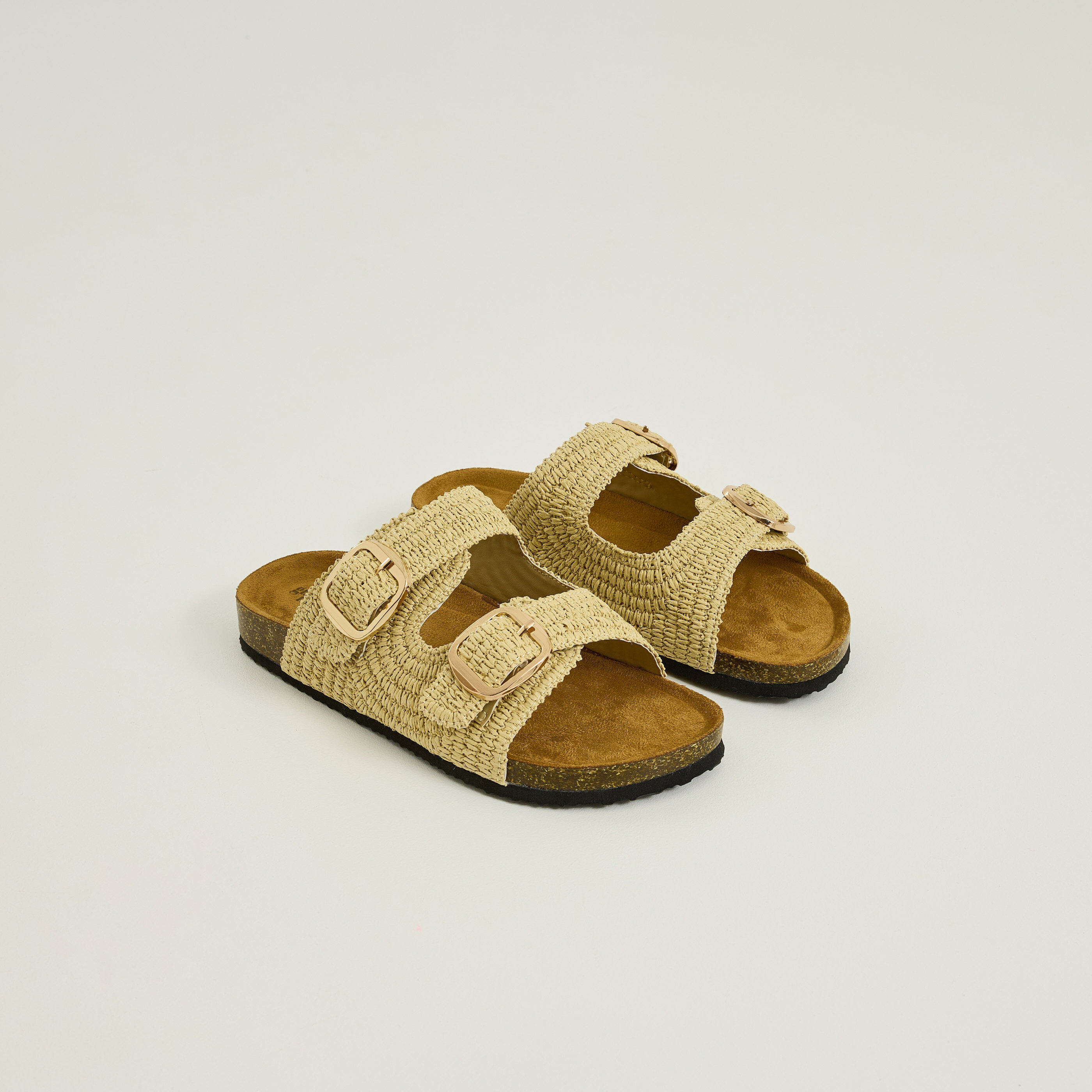 Mules plates imitation paille femme