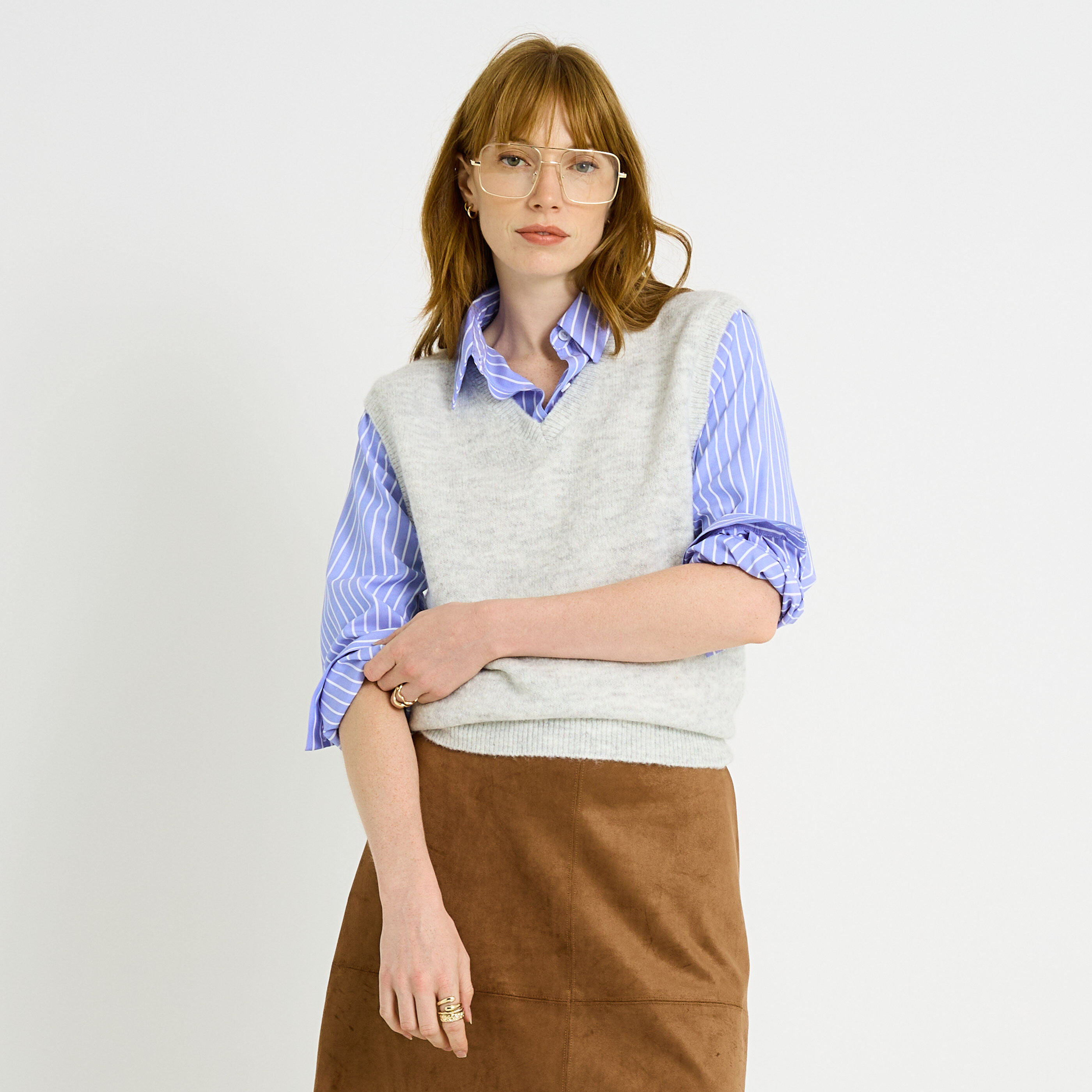 Pull chemise bi-mati&egrave;re femme