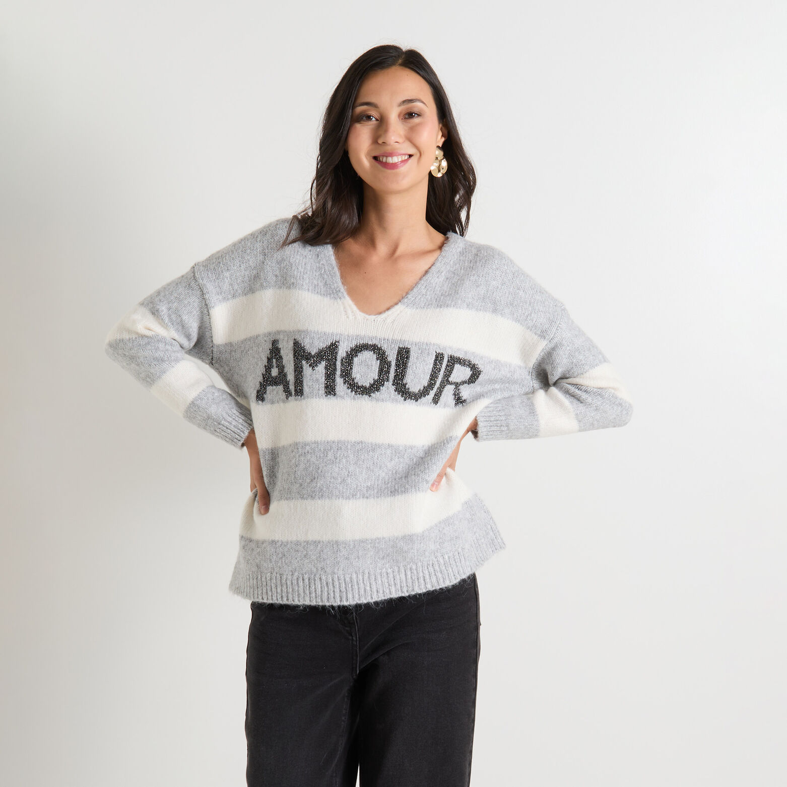 Pull col V femme